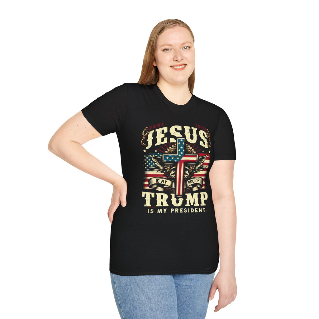 Jesus Is My Savior Christian T-Shirt — Patriotic Cross & Flag Design