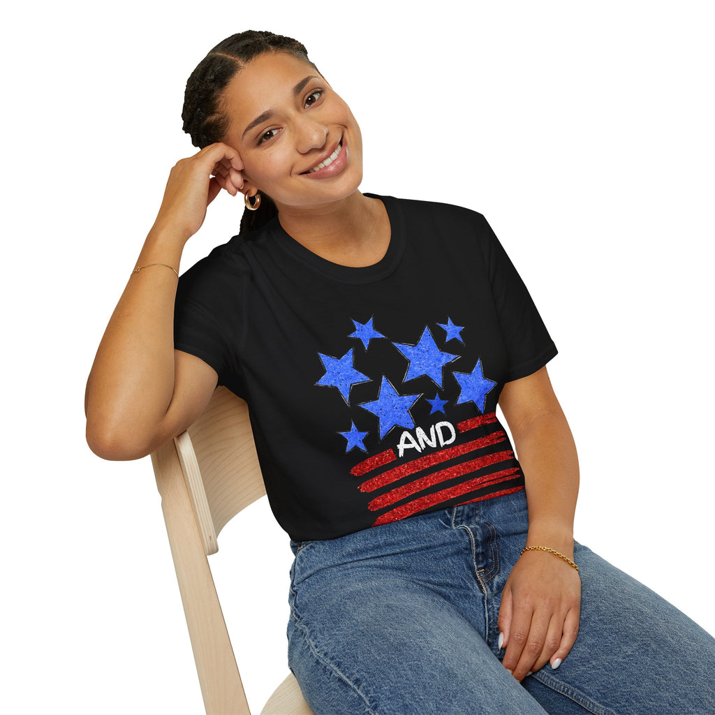 Patriotic Blue Stars Red Strips Graphic Tee (Fourth of July, Americana) T-Shirt