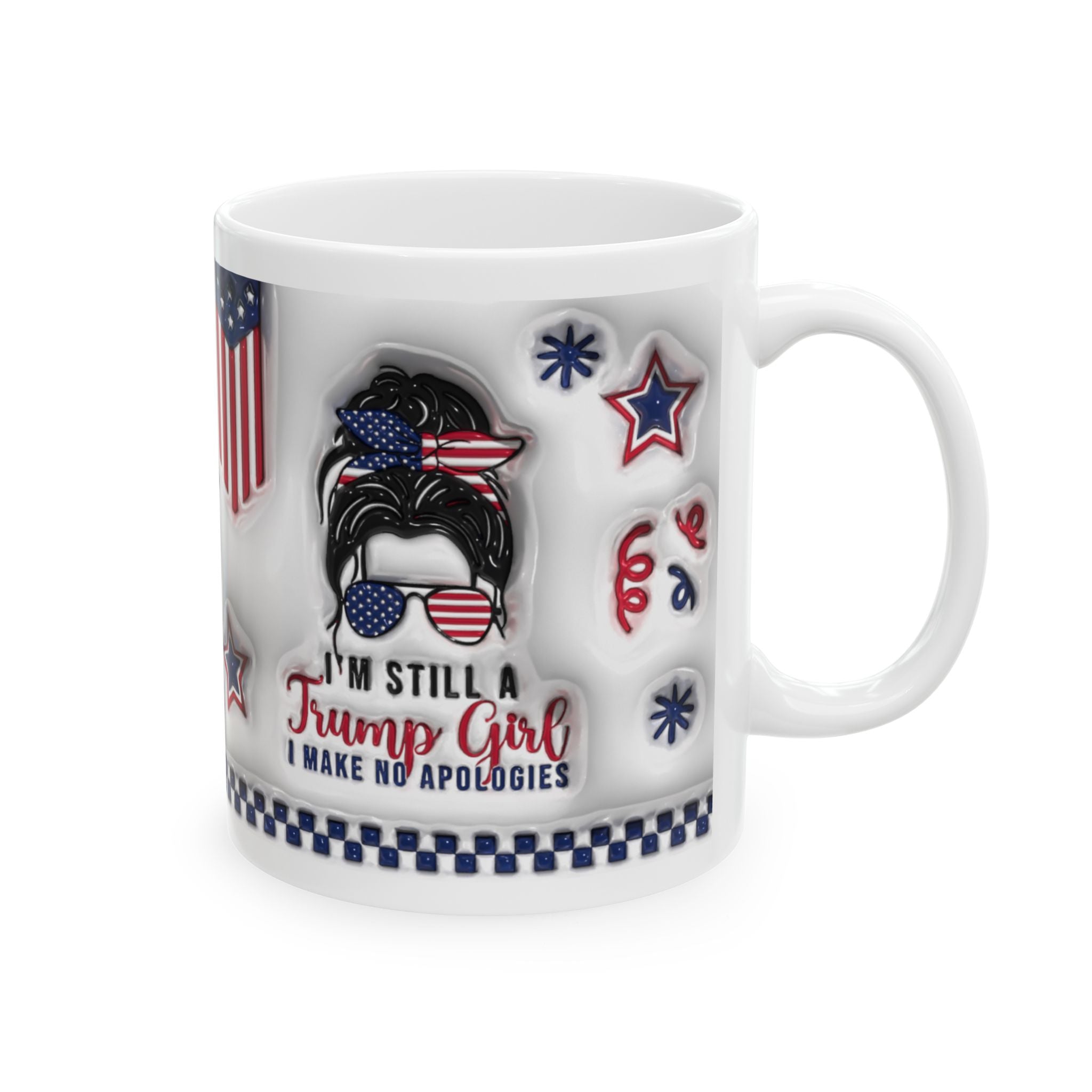 Patriotic Ceramic Mug, 4th of July Coffee Cup, Fun USA Mug, Star and Stripes Drinkware, Holiday Gift for Veterans