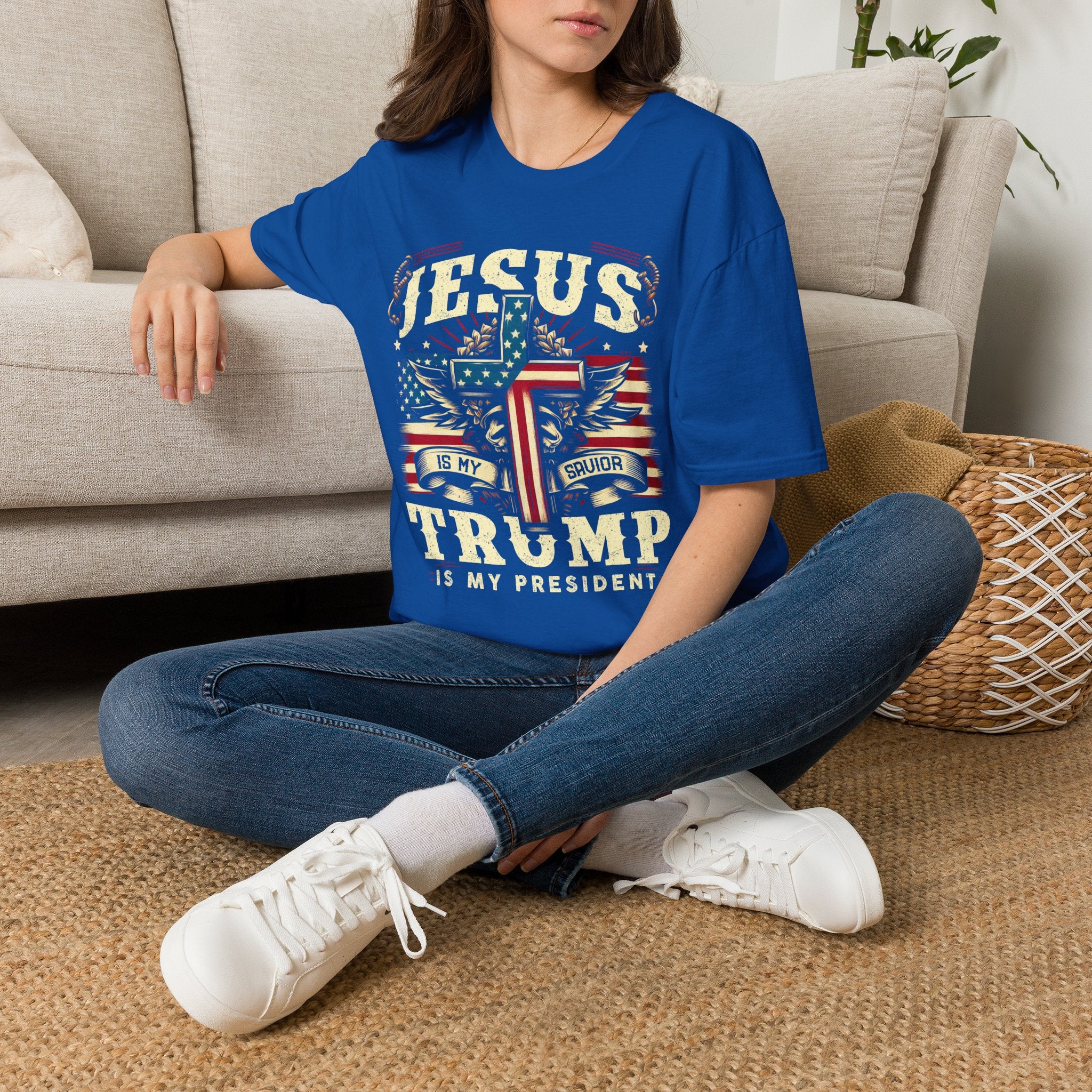 Jesus Cross Flag T-Shirt — "Jesus Is My Savior, Trump Is My President" Patriotic Christian Tee
