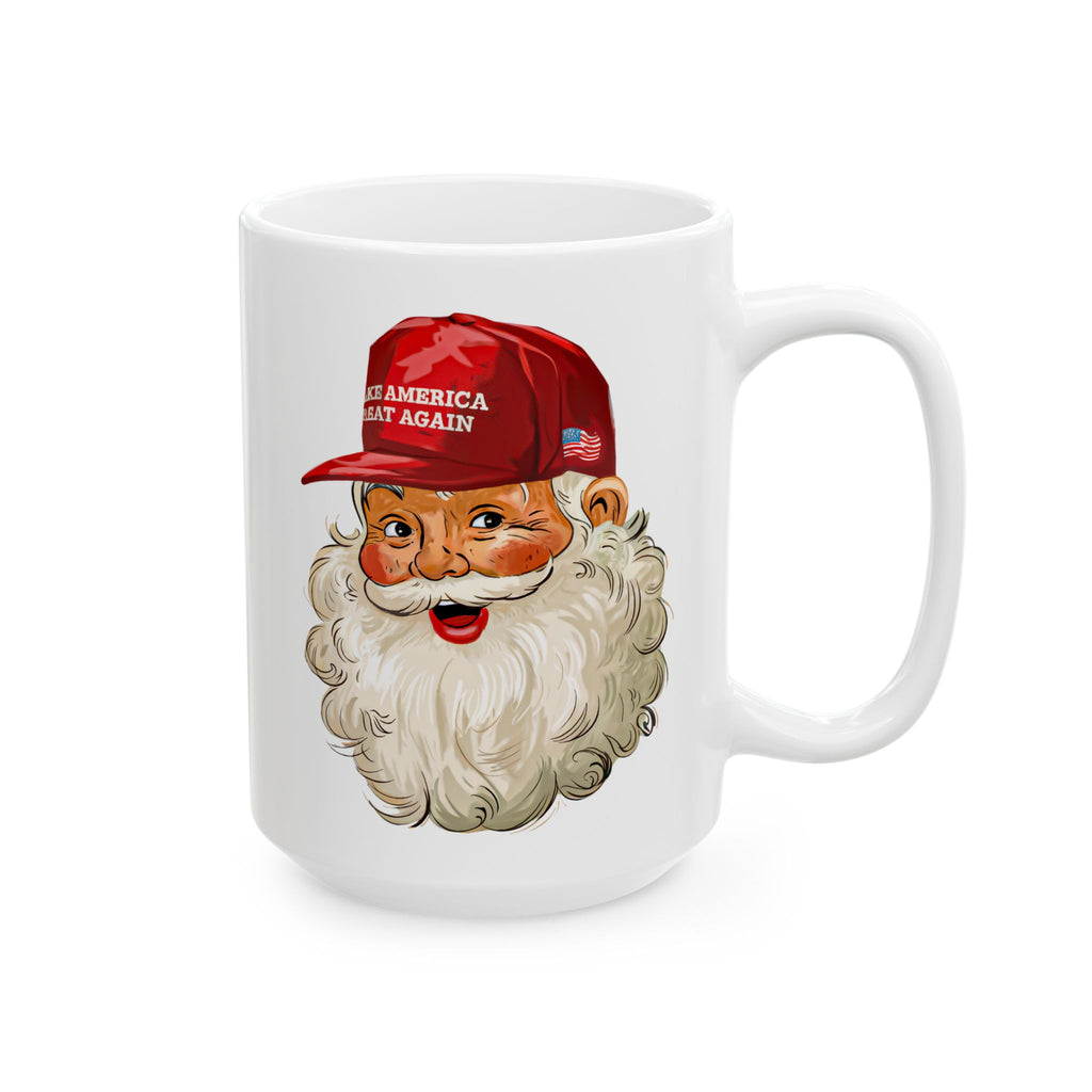 Santa Face MAGA Christmas Hat Mug | Ceramic Coffee Cup 11oz 15oz