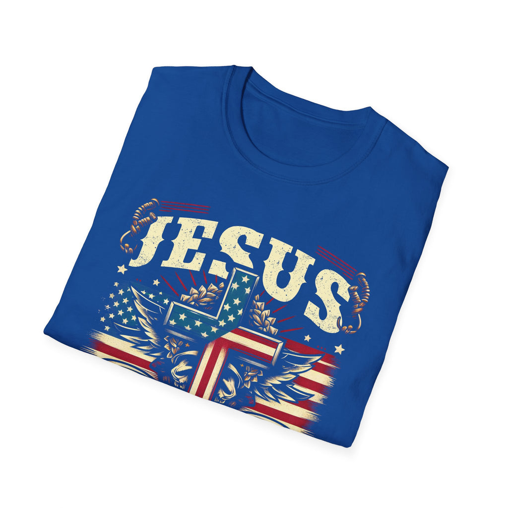 Jesus Cross Flag T-Shirt — "Jesus Is My Savior, Trump Is My President" Patriotic Christian Tee