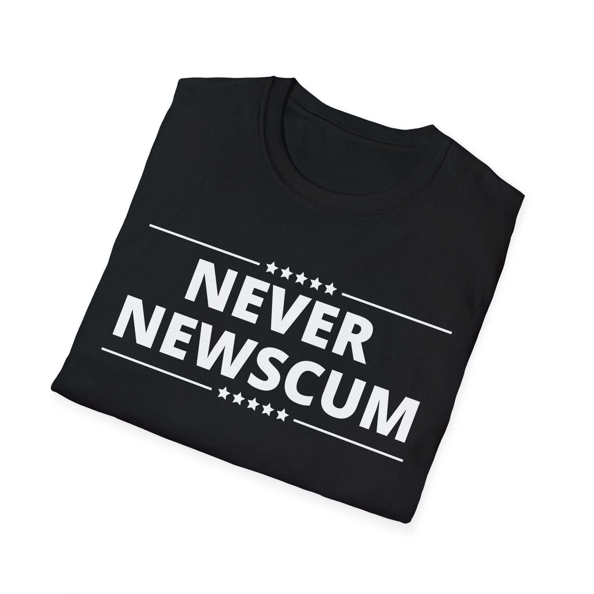 Never NewScum Mens Womans Softstyle T-Shirt, Funny Graphic Tee, Statement Shirt, Casual Wear, Gift for Friends, Political NeverNewScum.com