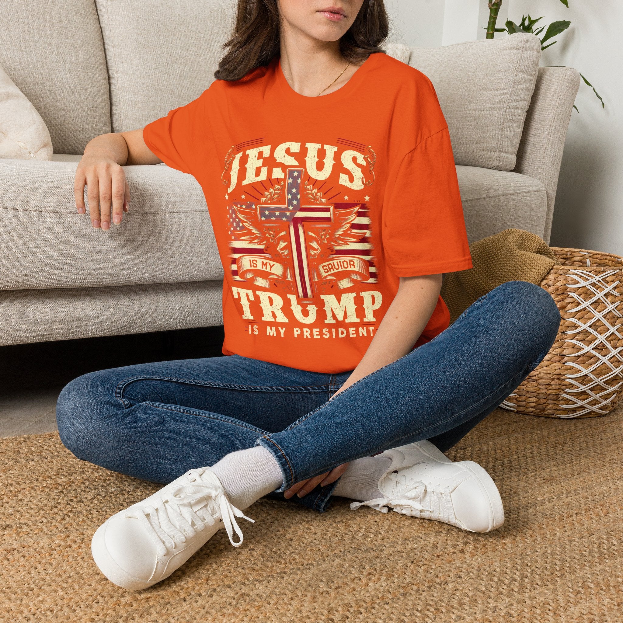 Jesus Cross Flag T-Shirt — "Jesus Is My Savior, Trump Is My President" Patriotic Christian Tee
