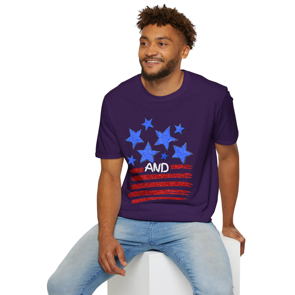 Patriotic Blue Stars Red Strips Graphic Tee (Fourth of July, Americana) T-Shirt