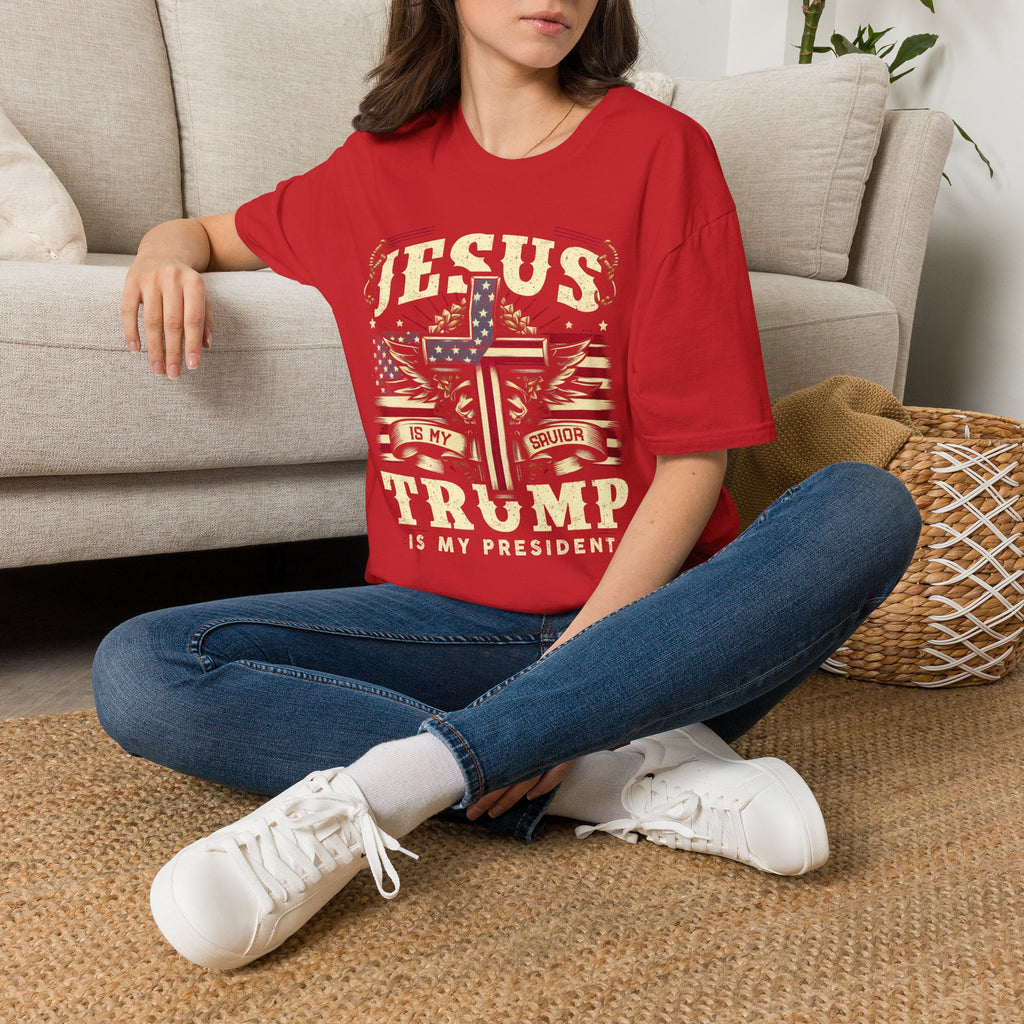 Jesus Cross Flag T-Shirt — "Jesus Is My Savior, Trump Is My President" Patriotic Christian Tee