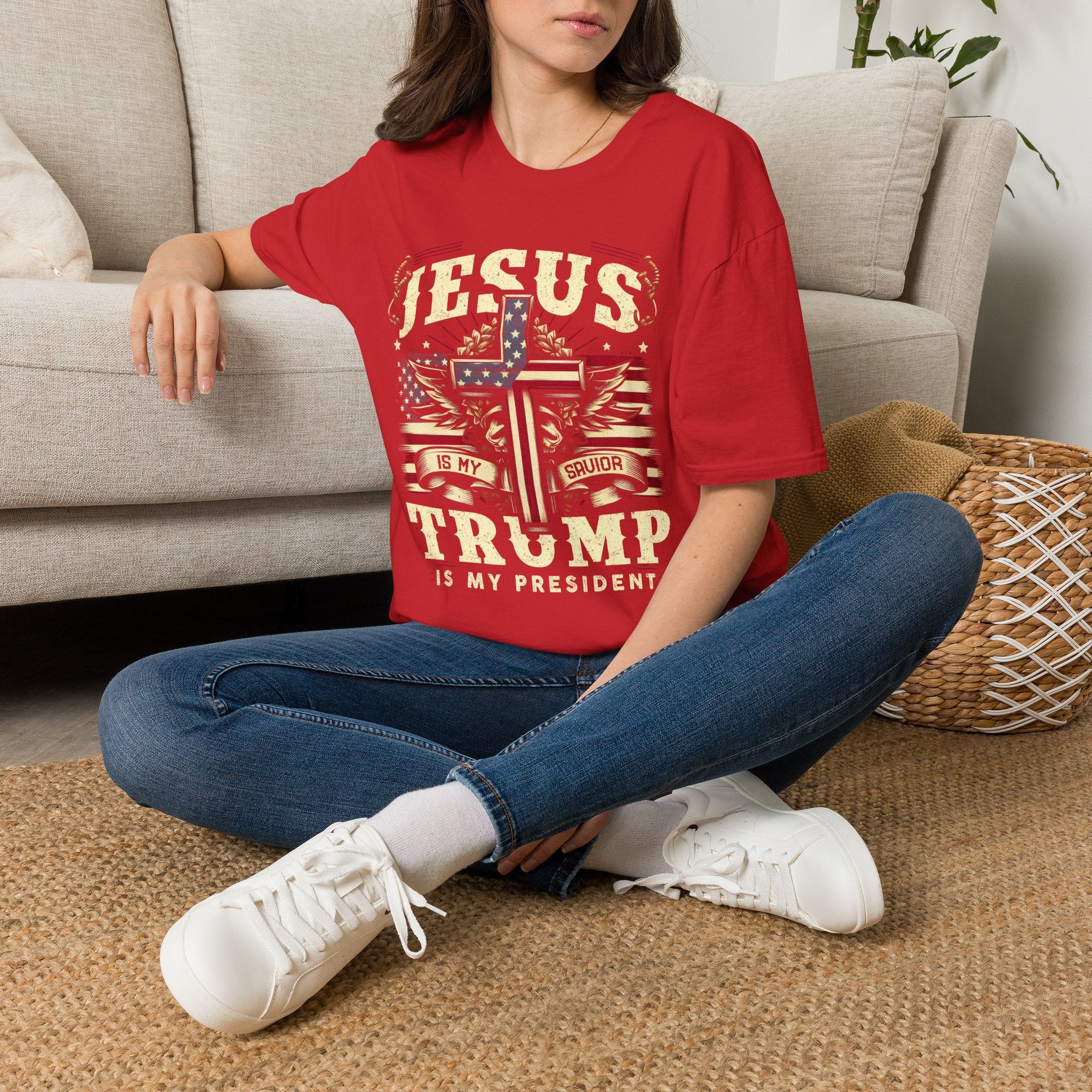 Jesus Cross Flag T-Shirt — "Jesus Is My Savior, Trump Is My President" Patriotic Christian Tee