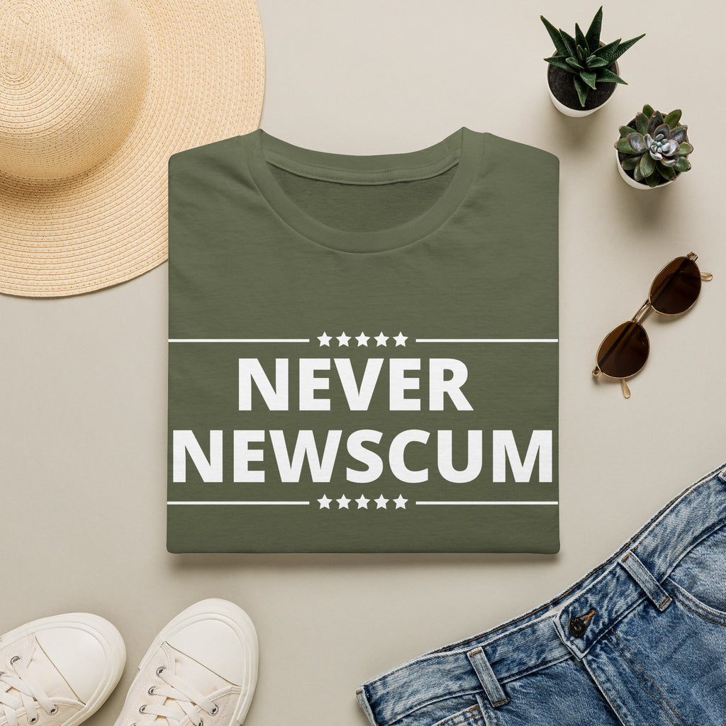 Never NewScum Mens Womans Softstyle T-Shirt, Funny Graphic Tee, Statement Shirt, Casual Wear, Gift for Friends, Political NeverNewScum.com