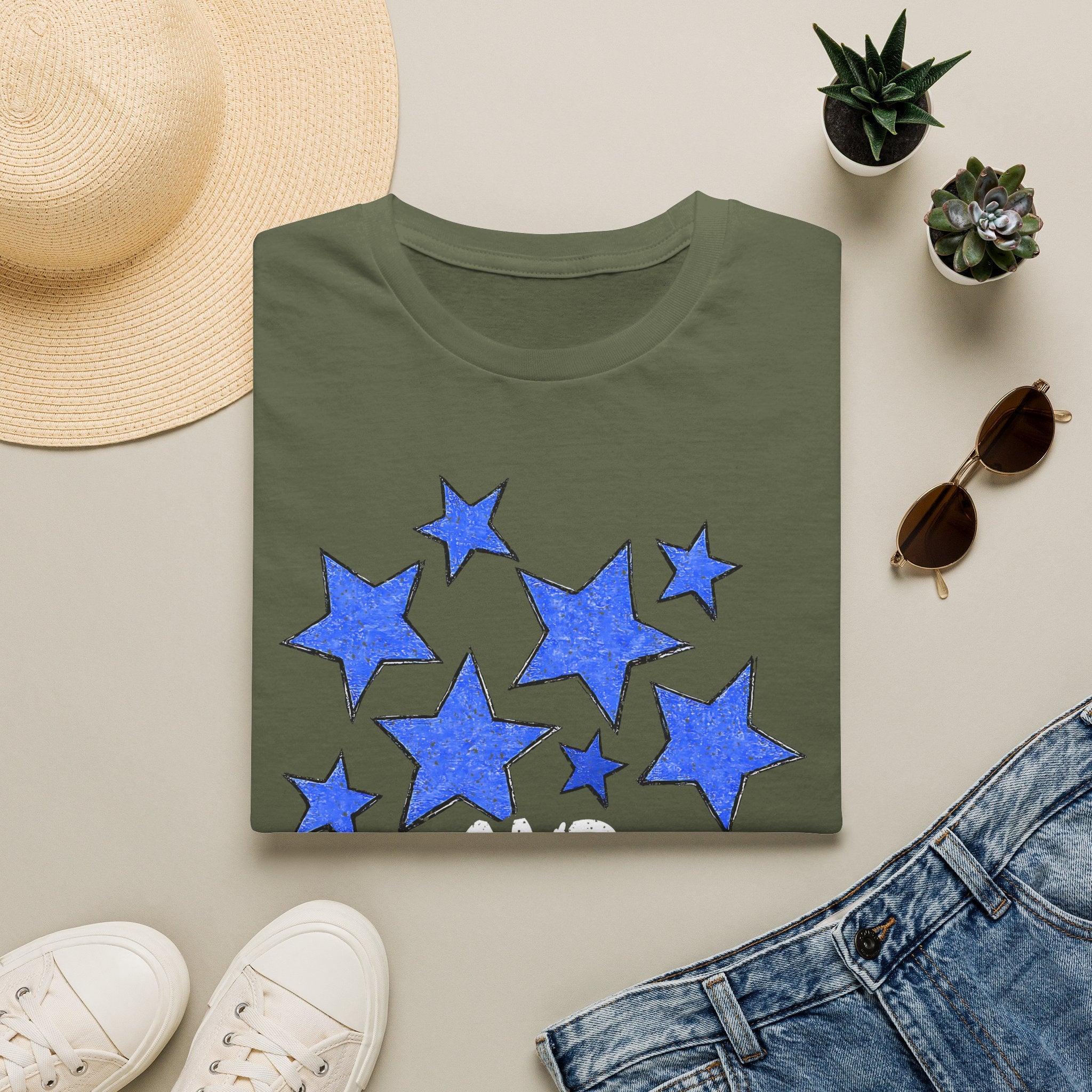 Patriotic Blue Stars Red Strips Graphic Tee (Fourth of July, Americana) T-Shirt