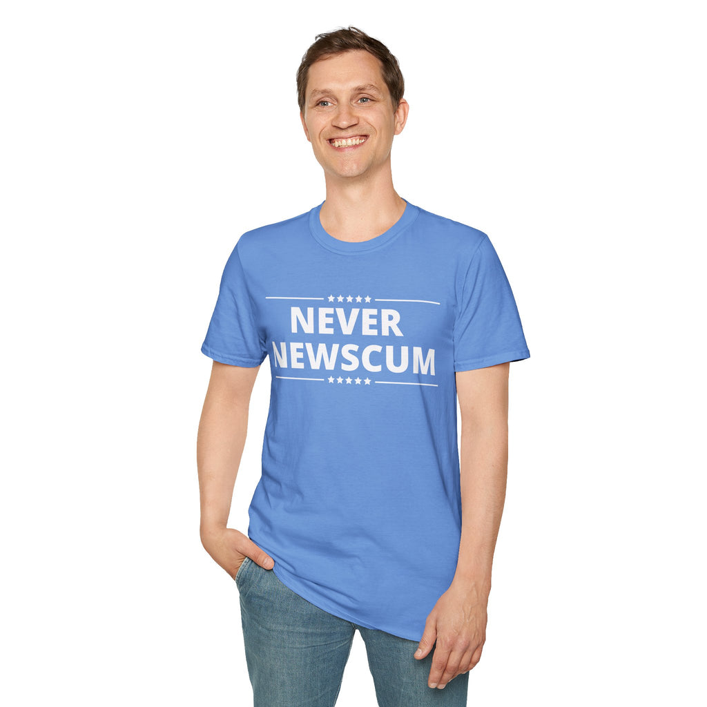 Never NewScum Mens Womans Softstyle T-Shirt, Funny Graphic Tee, Statement Shirt, Casual Wear, Gift for Friends, Political NeverNewScum.com
