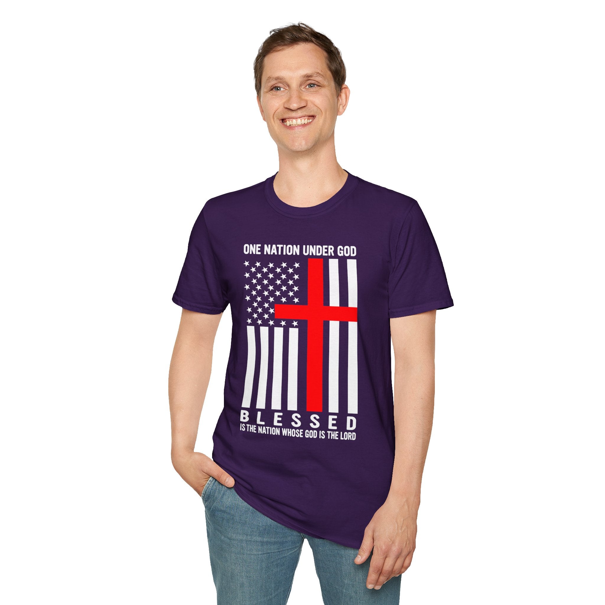 Christian Faith Mens Womans Softstyle T-Shirt | One Nation Under God | American Flag Tee | Religious Apparel | Inspirational Gift