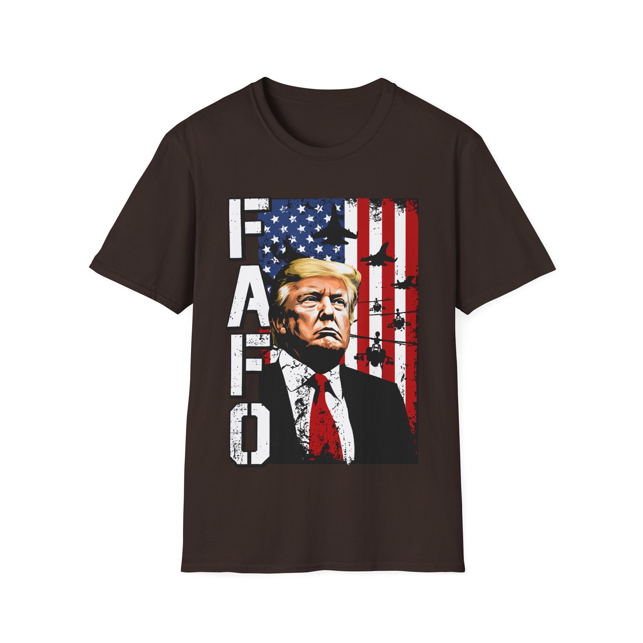 FAFO Patriotic Political Portrait T-Shirt | Flag Background, Bold Lettering