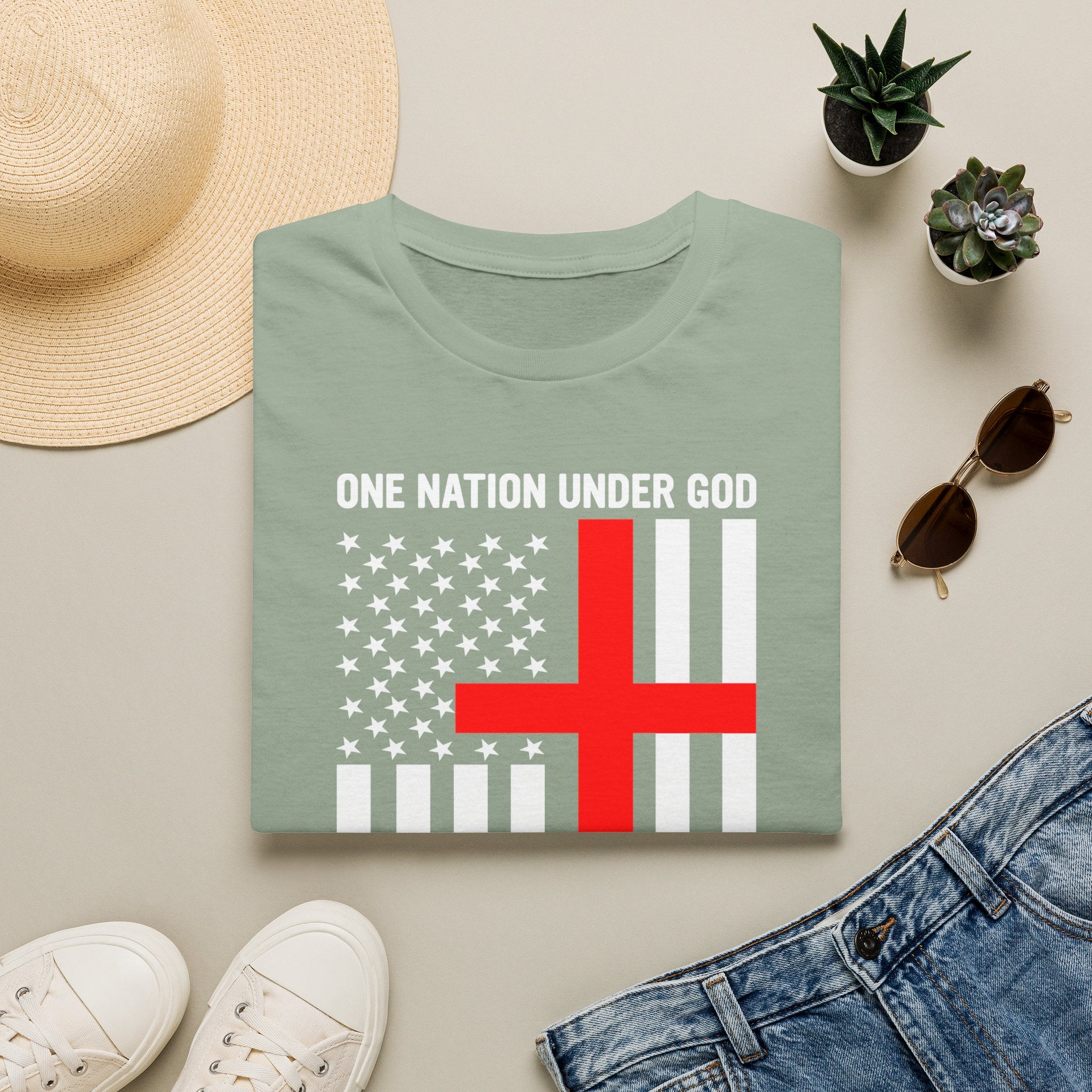 Christian Faith Mens Womans Softstyle T-Shirt | One Nation Under God | American Flag Tee | Religious Apparel | Inspirational Gift