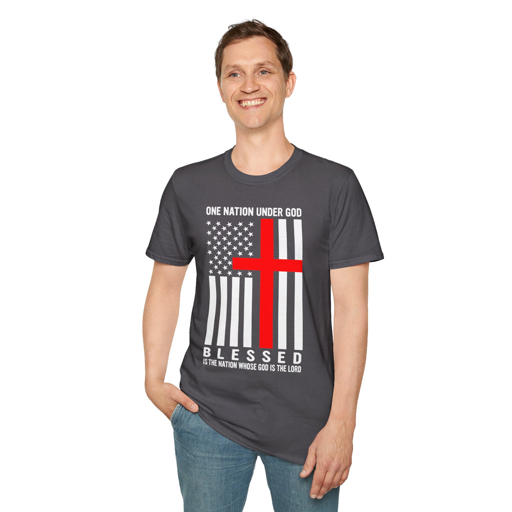 Christian Faith Mens Womans Softstyle T-Shirt | One Nation Under God | American Flag Tee | Religious Apparel | Inspirational Gift