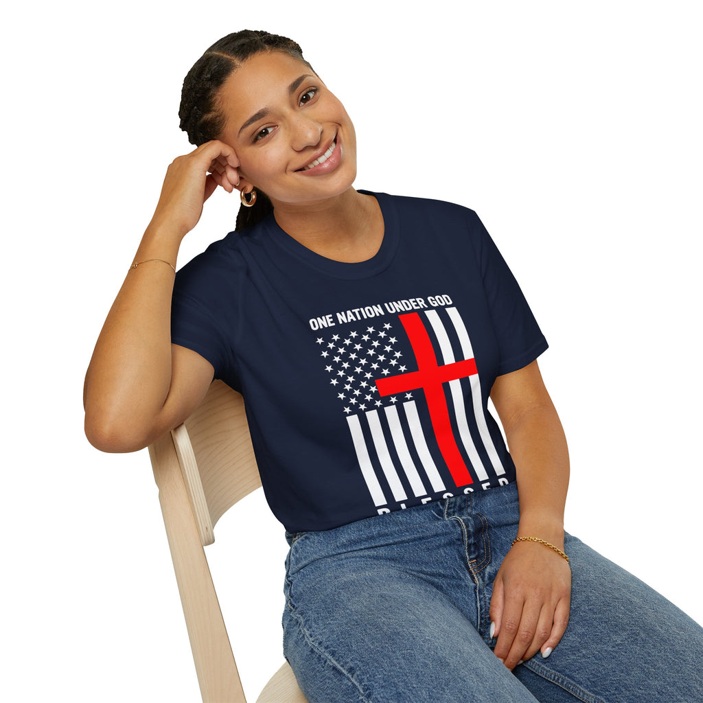 Christian Faith Mens Womans Softstyle T-Shirt | One Nation Under God | American Flag Tee | Religious Apparel | Inspirational Gift