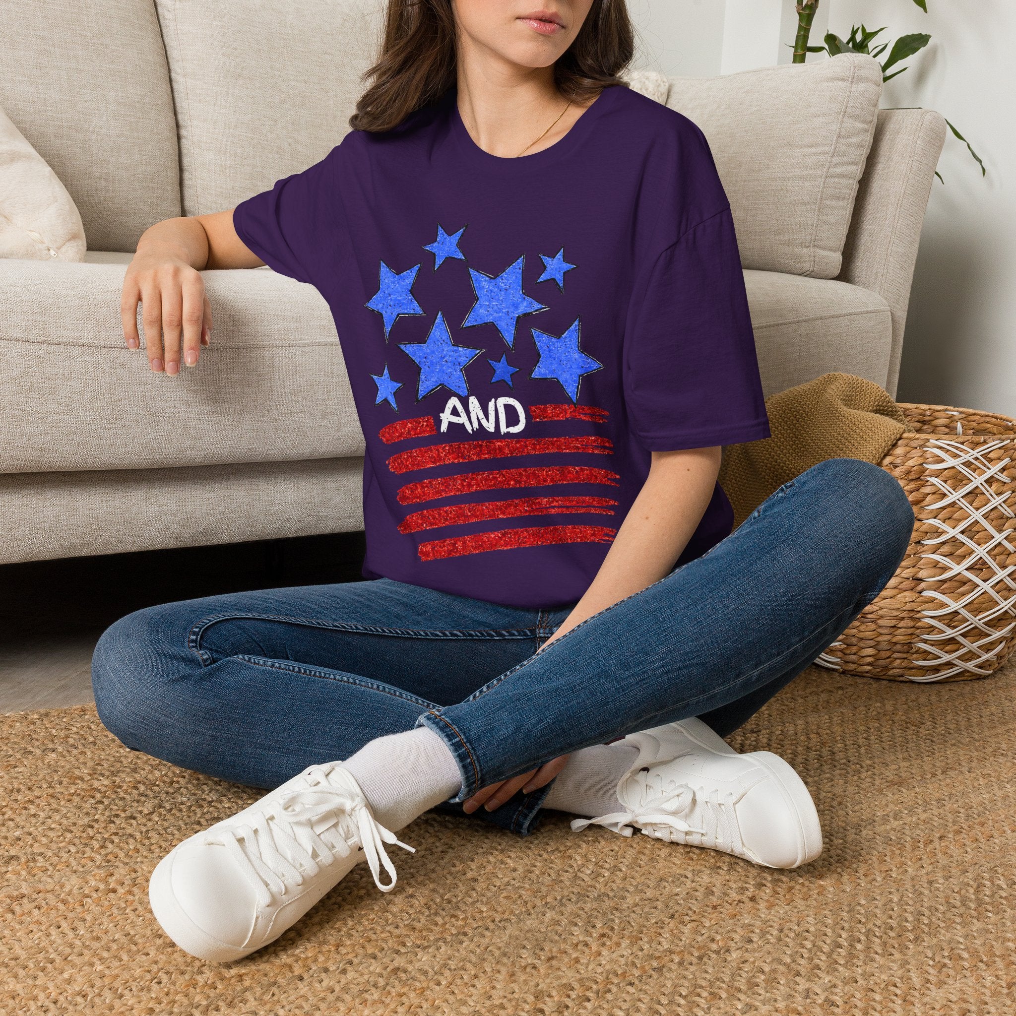 Patriotic Blue Stars Red Strips Graphic Tee (Fourth of July, Americana) T-Shirt