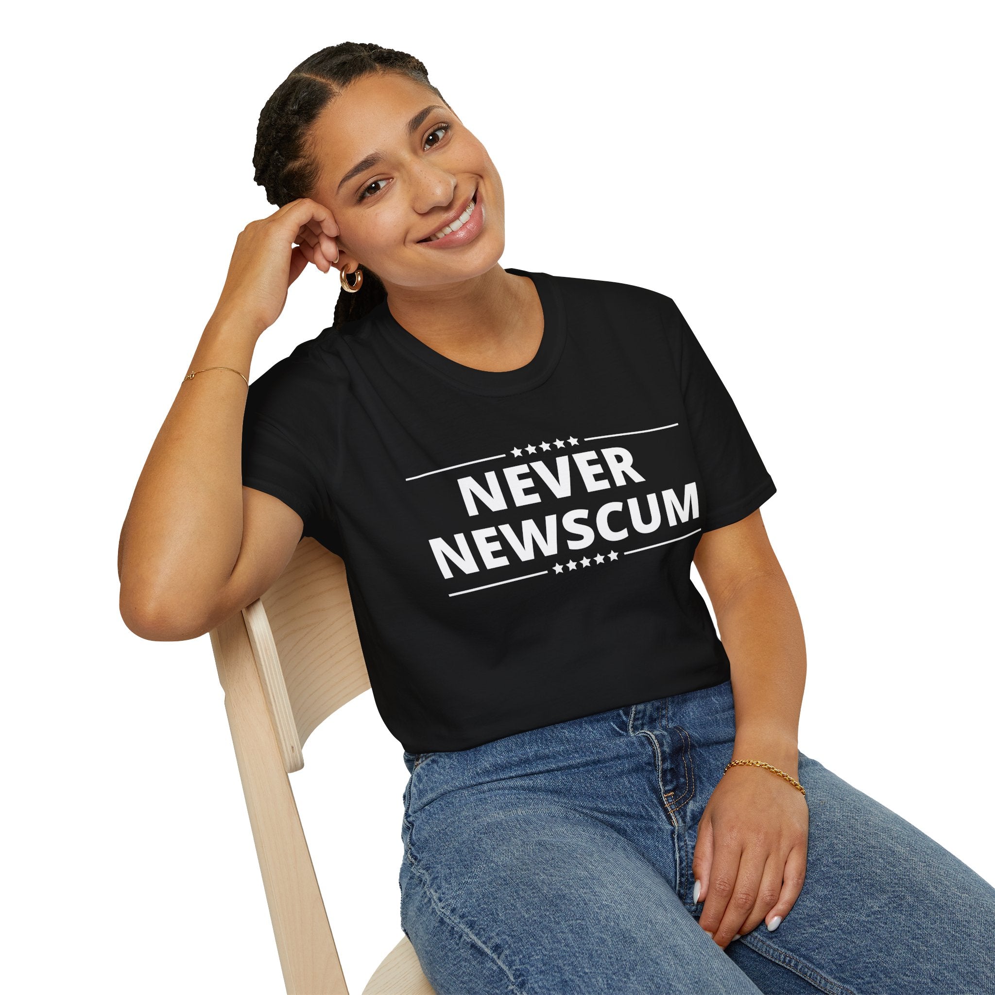 Never NewScum Mens Womans Softstyle T-Shirt, Funny Graphic Tee, Statement Shirt, Casual Wear, Gift for Friends, Political NeverNewScum.com