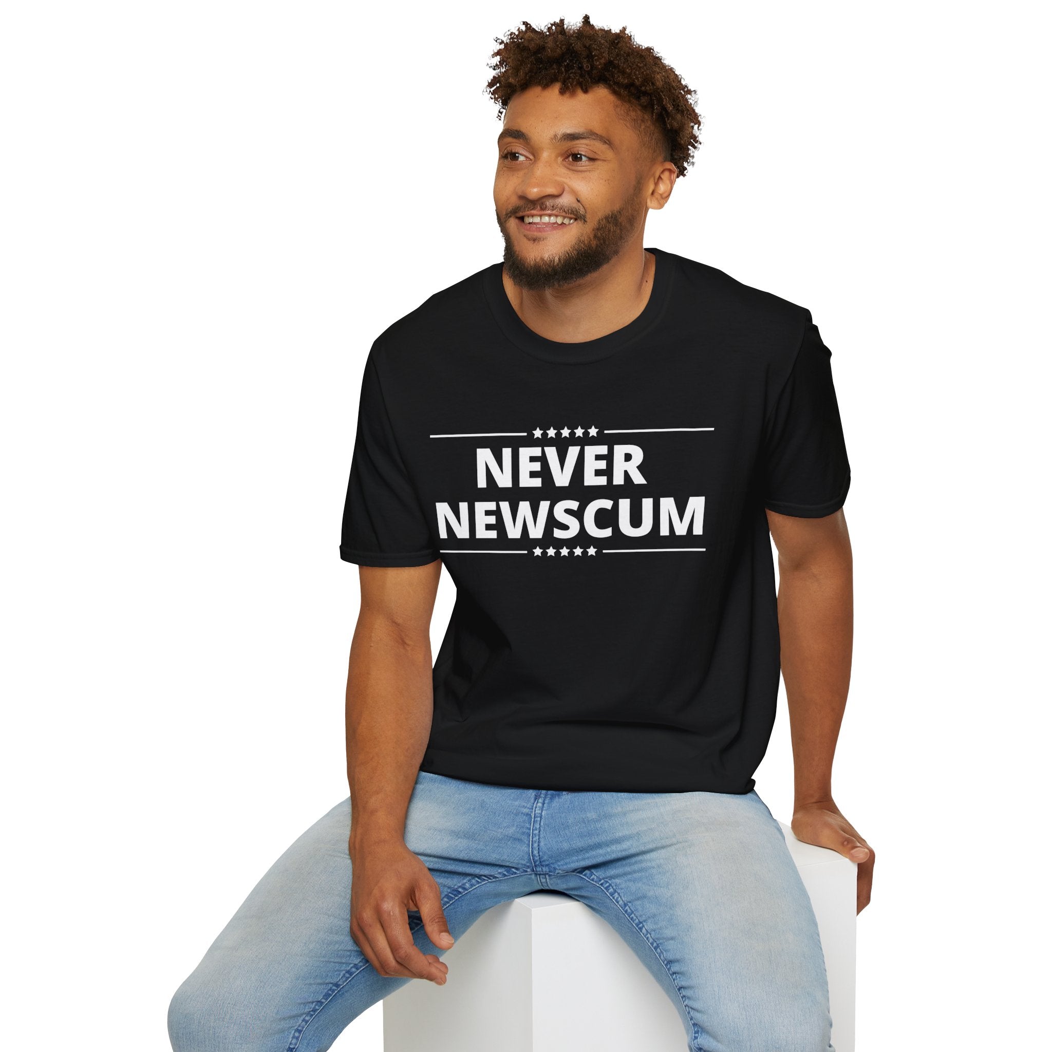 Never NewScum Mens Womans Softstyle T-Shirt, Funny Graphic Tee, Statement Shirt, Casual Wear, Gift for Friends, Political NeverNewScum.com