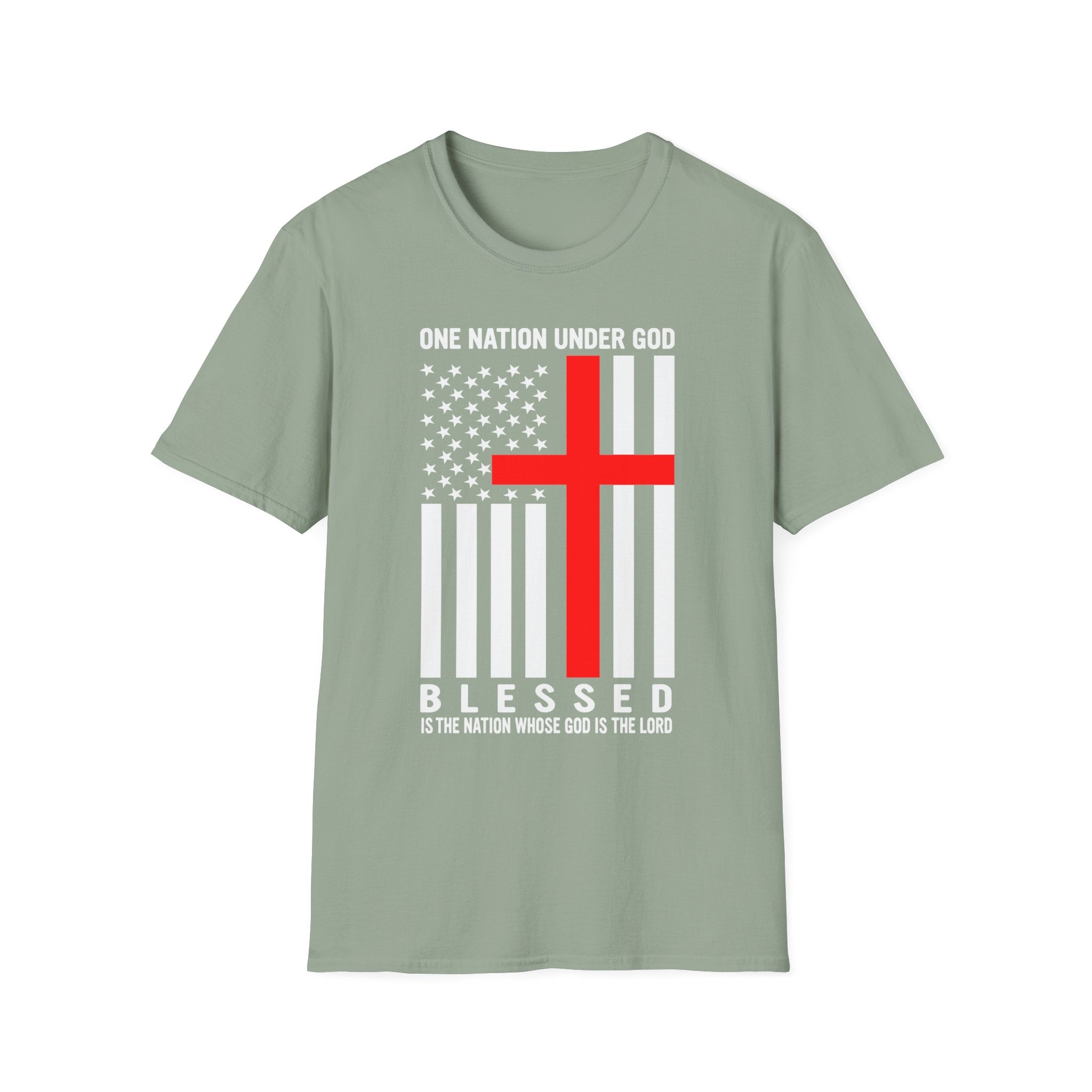 Christian Faith Unisex Softstyle T-Shirt | One Nation Under God | American Flag Tee | Religious Apparel | Inspirational Gift