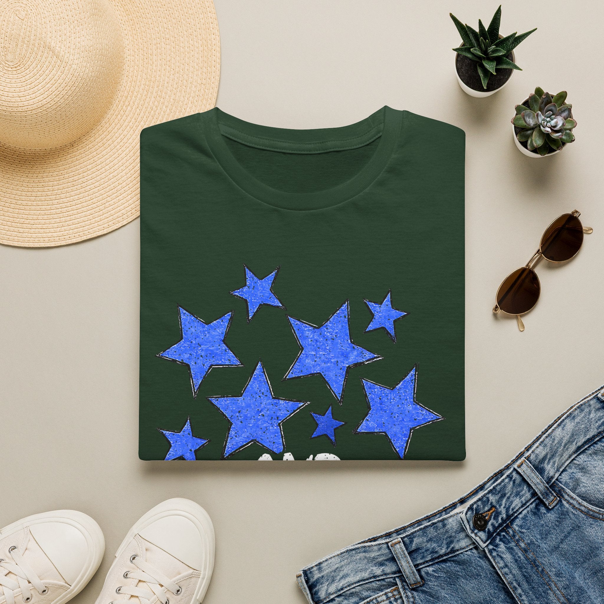 Patriotic Blue Stars Red Strips Graphic Tee (Fourth of July, Americana) T-Shirt