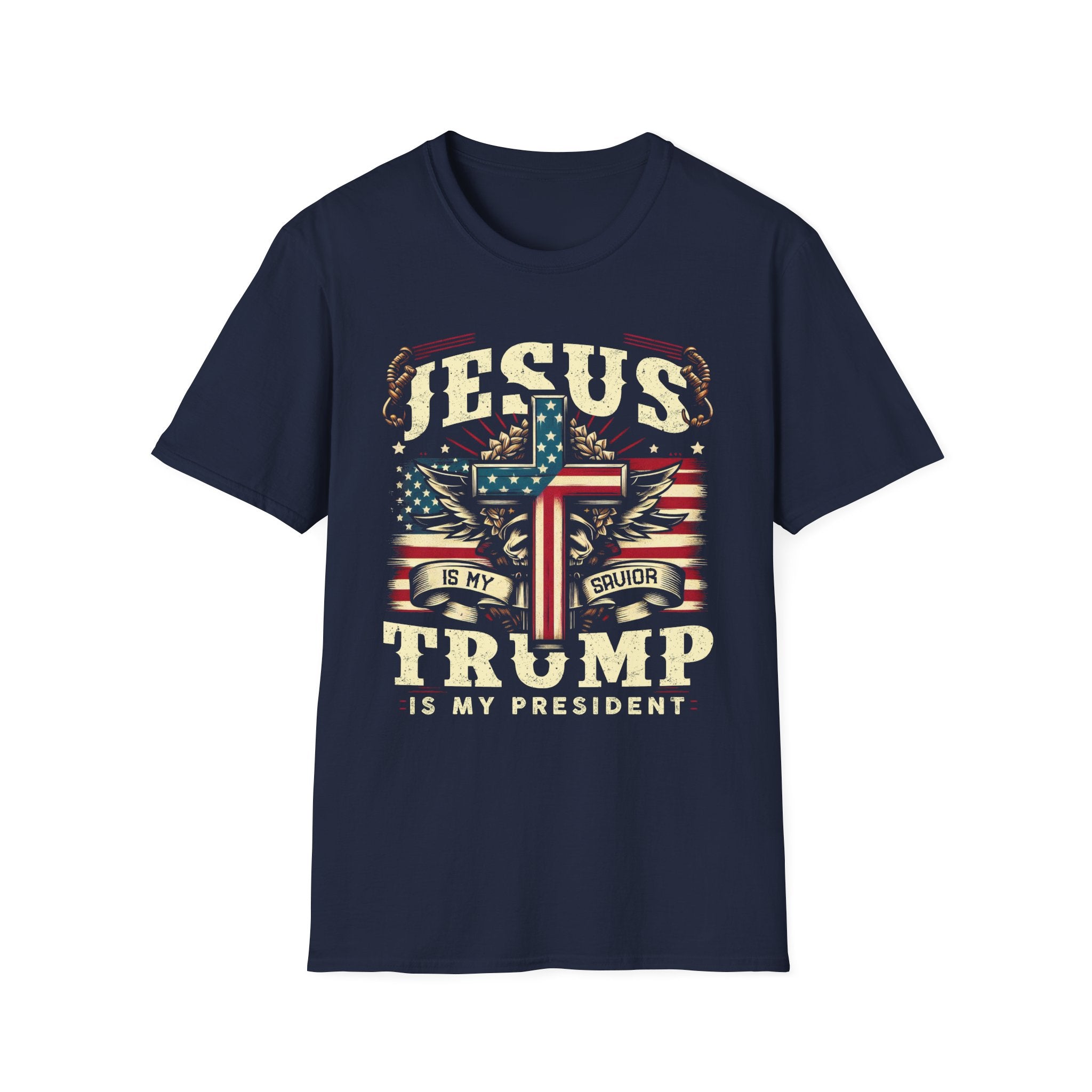 Jesus Is My Savior Christian T-Shirt — Patriotic Cross & Flag Design