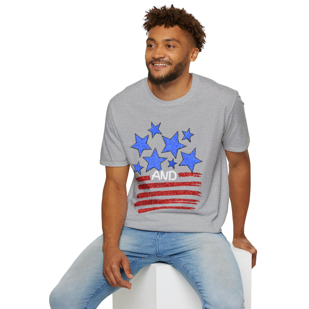 Patriotic Blue Stars Red Strips Graphic Tee (Fourth of July, Americana) T-Shirt