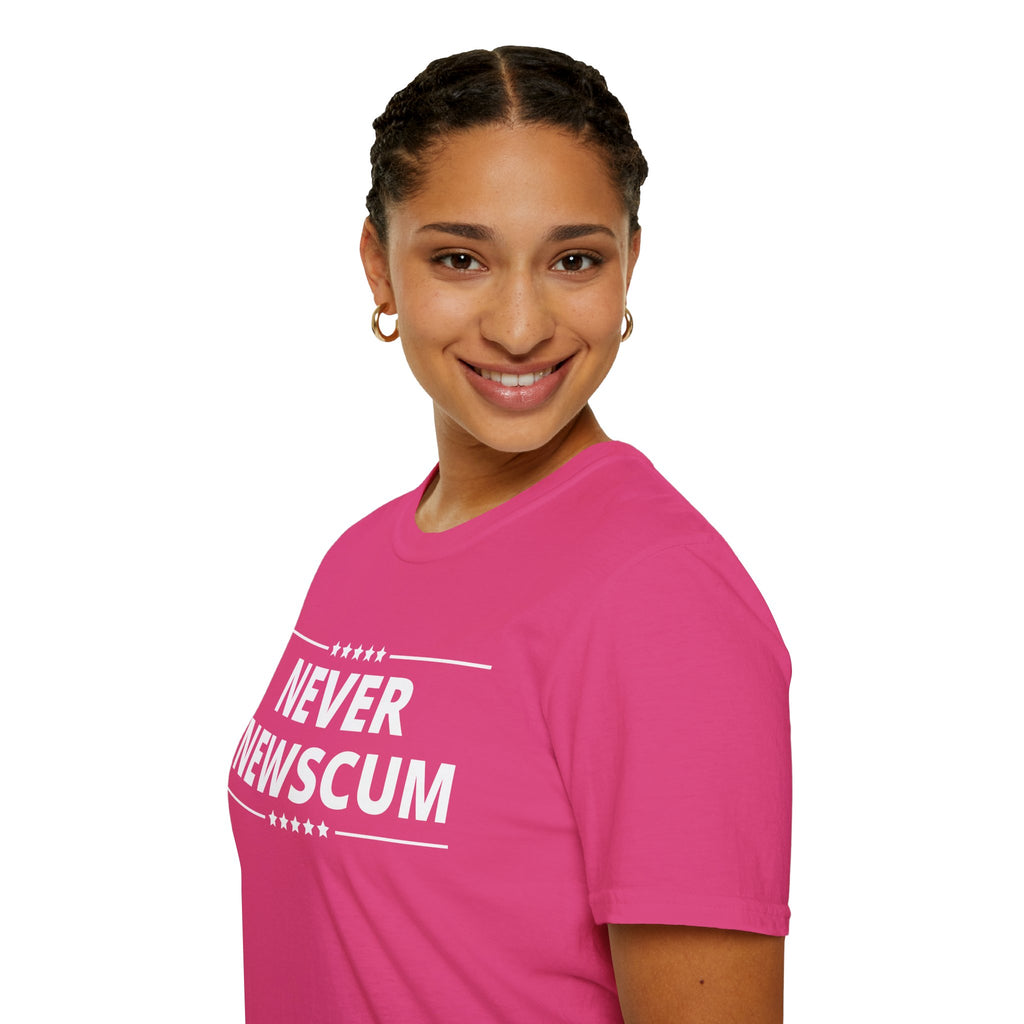 Never NewScum Mens Womans Softstyle T-Shirt, Funny Graphic Tee, Statement Shirt, Casual Wear, Gift for Friends, Political NeverNewScum.com