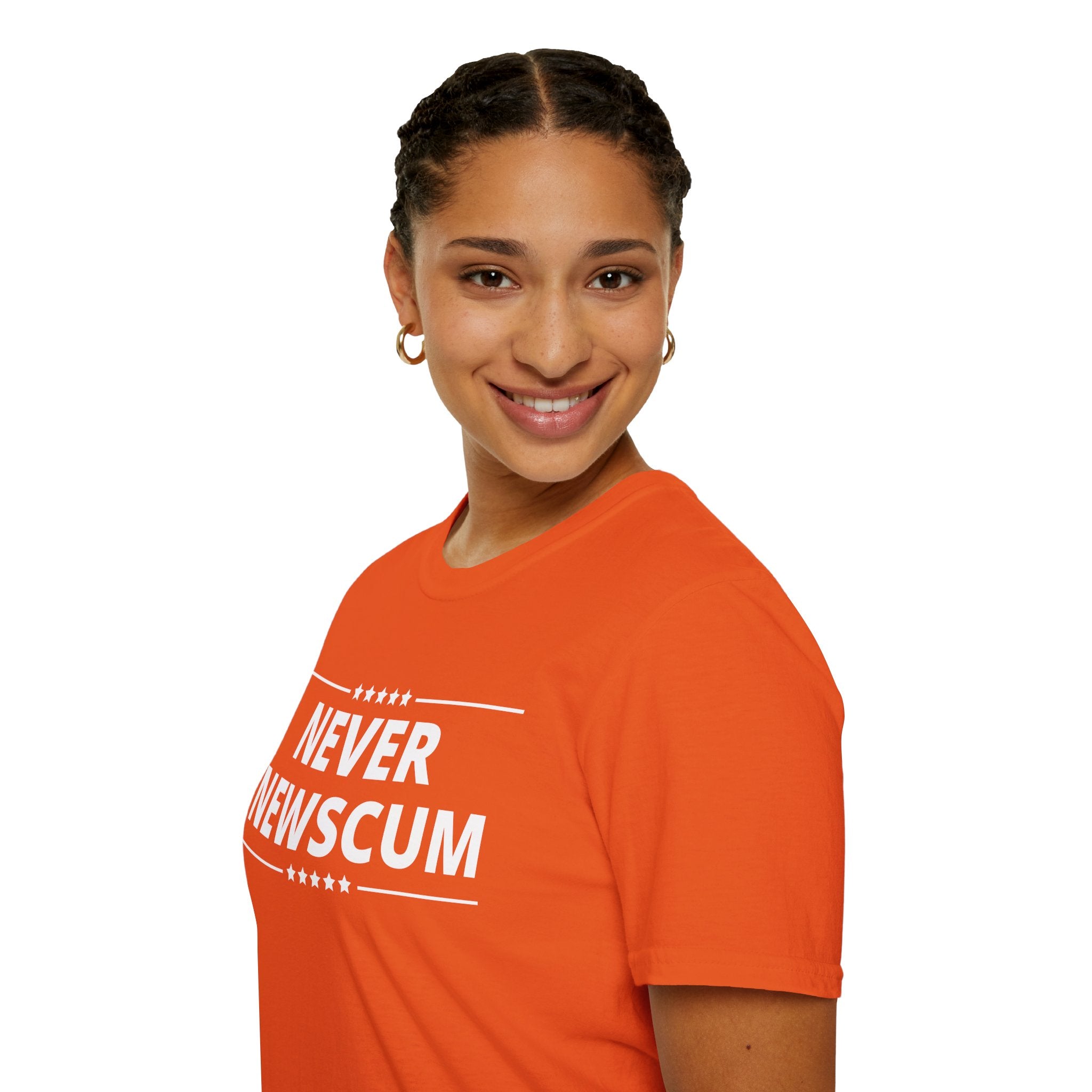 Never NewScum Mens Womans Softstyle T-Shirt, Funny Graphic Tee, Statement Shirt, Casual Wear, Gift for Friends, Political NeverNewScum.com