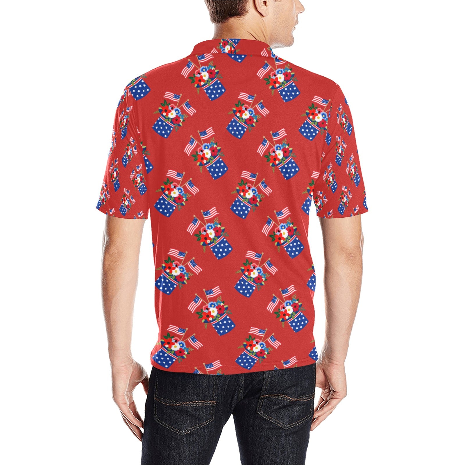 Red White Blue Celebration Men's All Over Print Polo Shirt Free Shipping USA