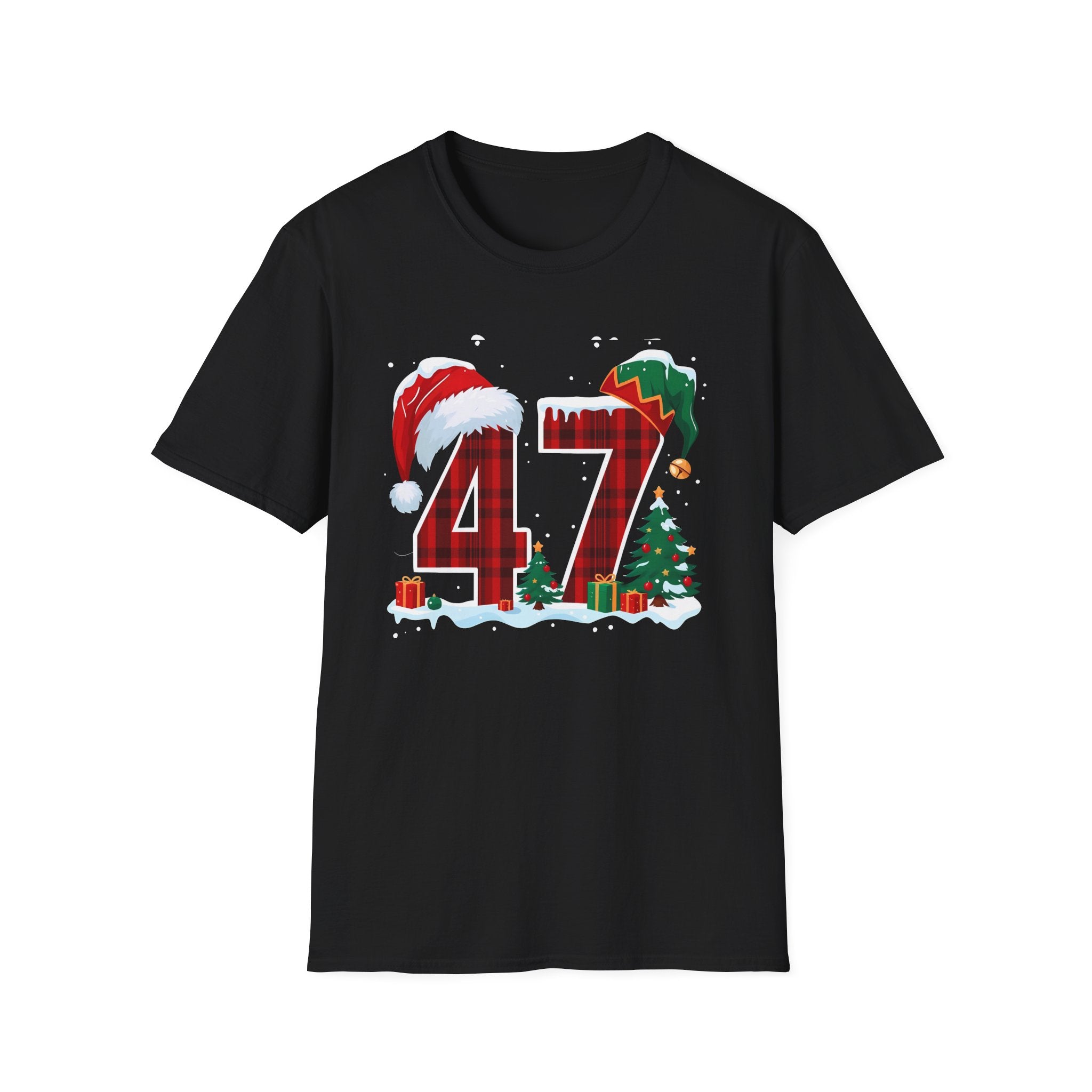 Trump 47 Christmas T-Shirt | Santa Hat, Elf Hat, Holiday Tree Design