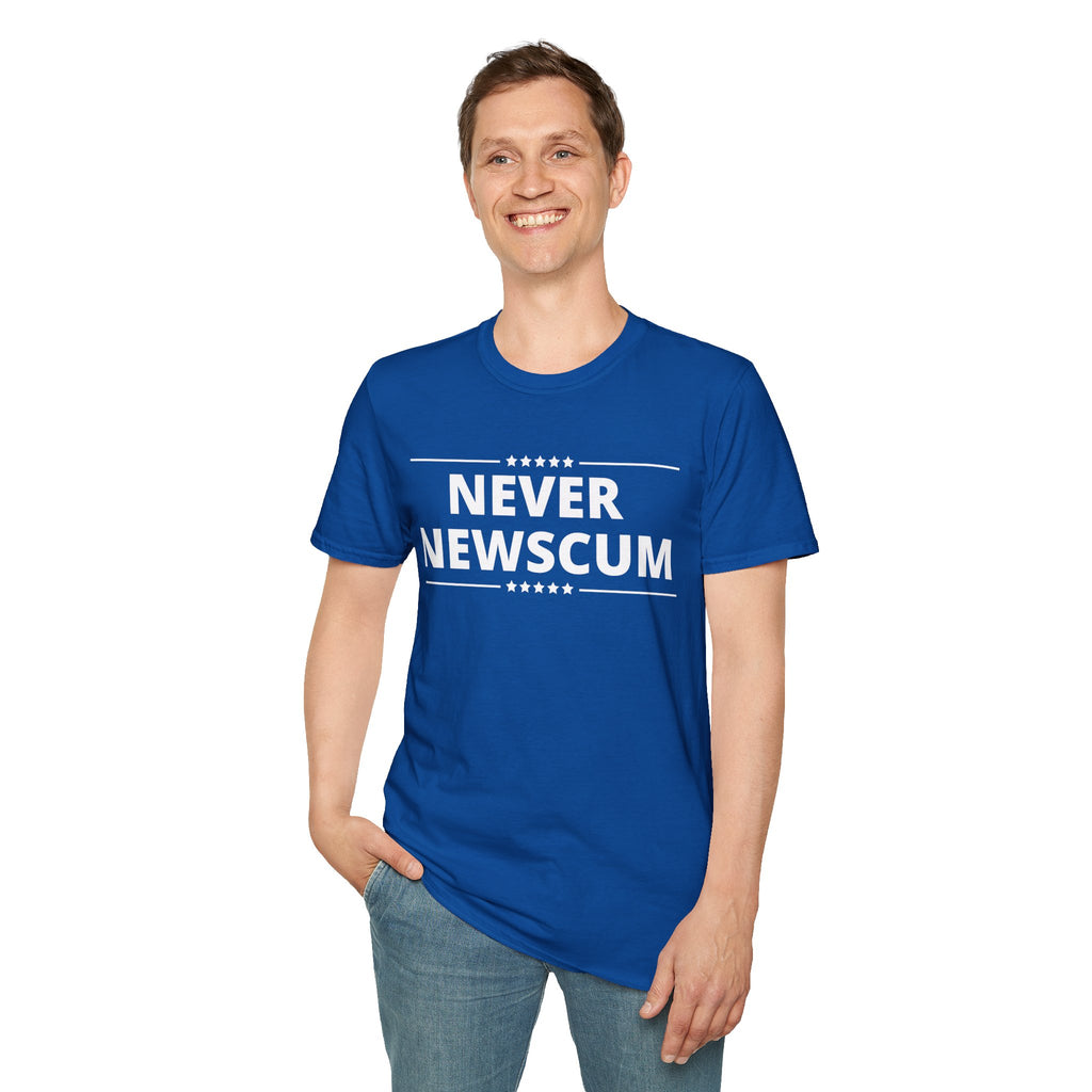 Never NewScum Mens Womans Softstyle T-Shirt, Funny Graphic Tee, Statement Shirt, Casual Wear, Gift for Friends, Political NeverNewScum.com