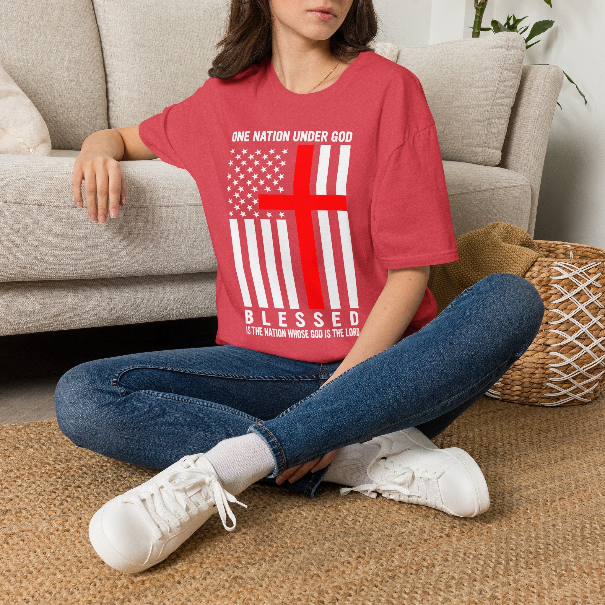 Christian Faith Mens Womans Softstyle T-Shirt | One Nation Under God | American Flag Tee | Religious Apparel | Inspirational Gift
