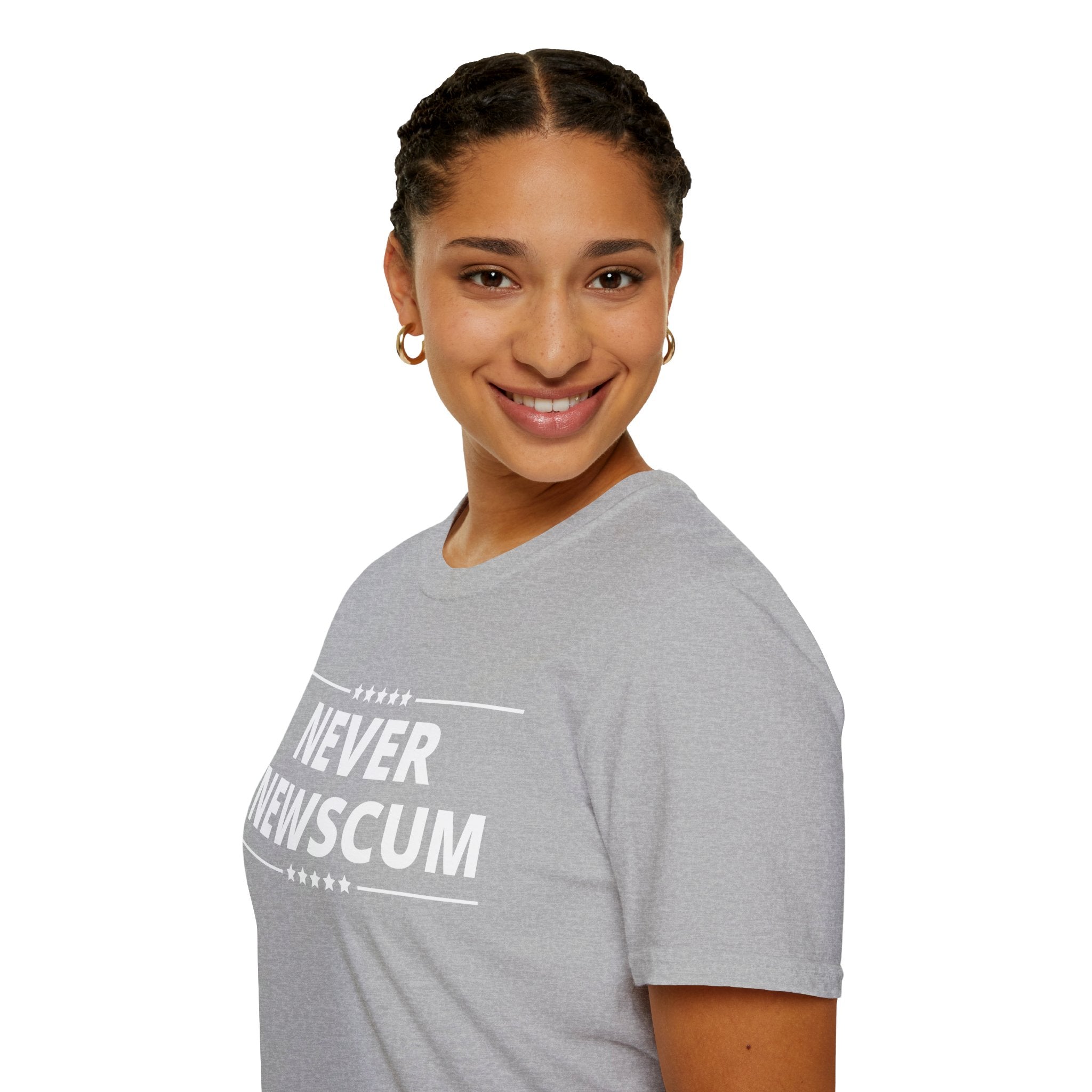 Never NewScum Mens Womans Softstyle T-Shirt, Funny Graphic Tee, Statement Shirt, Casual Wear, Gift for Friends, Political NeverNewScum.com