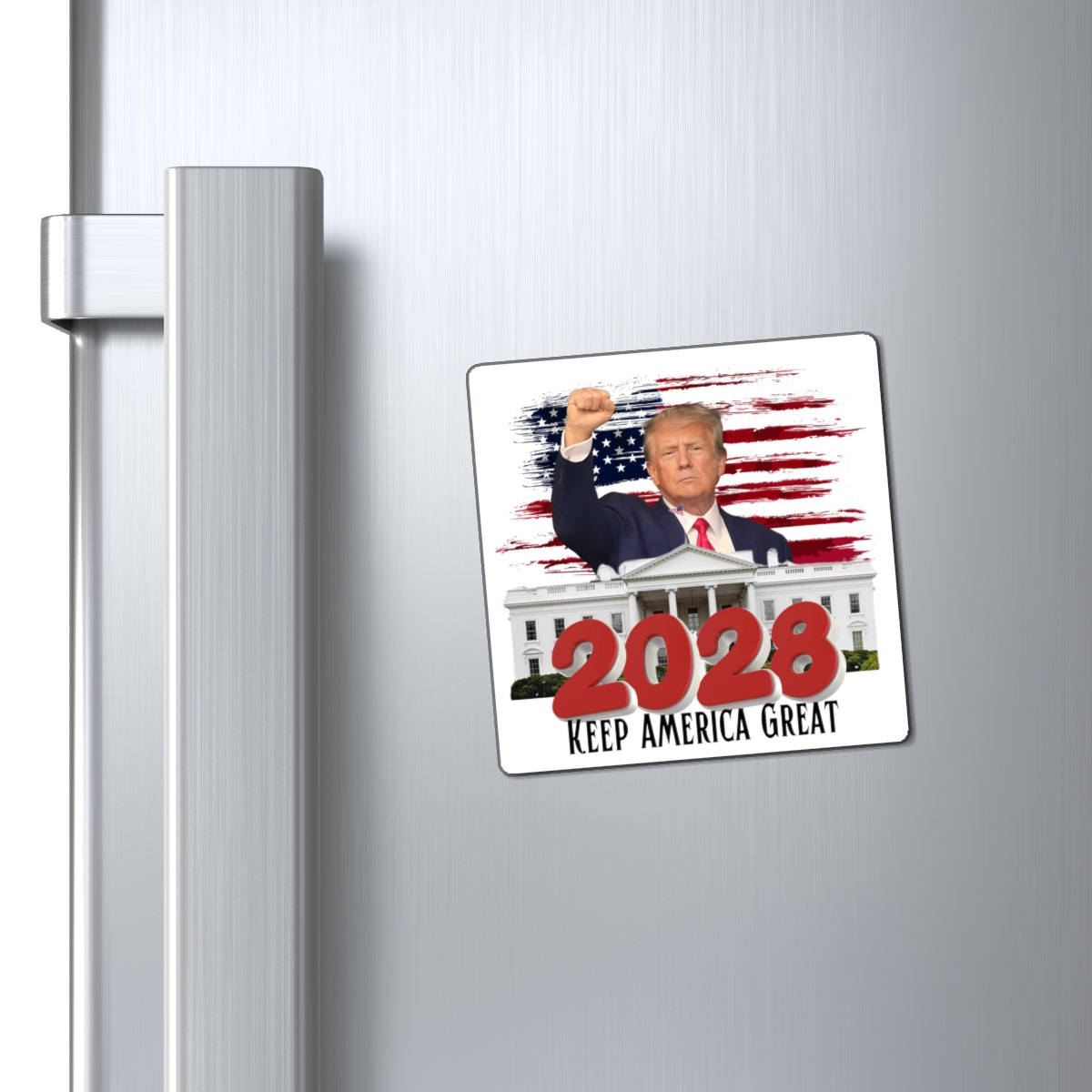 2028 Keep America Great Trump Magnet | Patriotic Flag White House