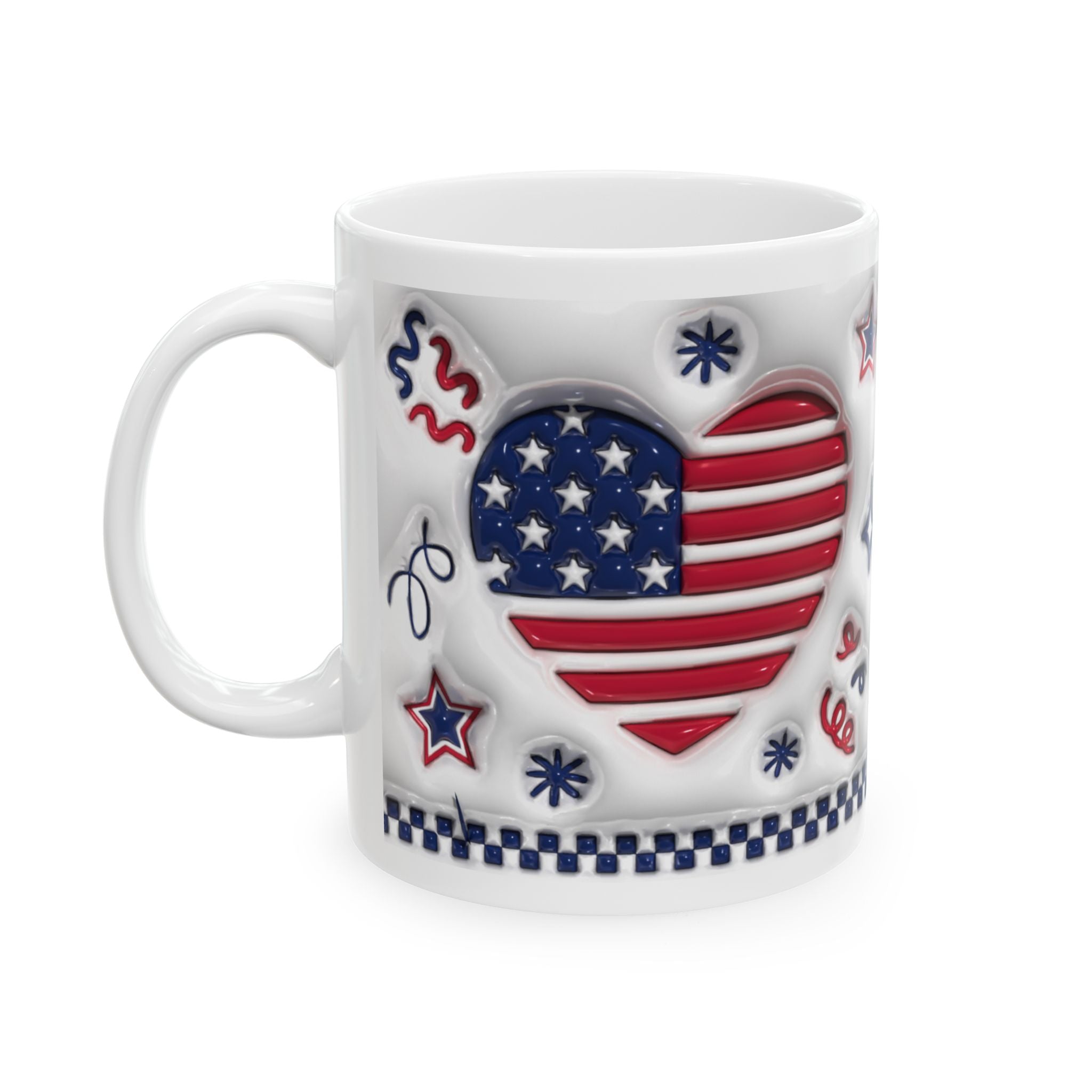 Patriotic Ceramic Mug, 4th of July Coffee Cup, Fun USA Mug, Star and Stripes Drinkware, Holiday Gift for Veterans