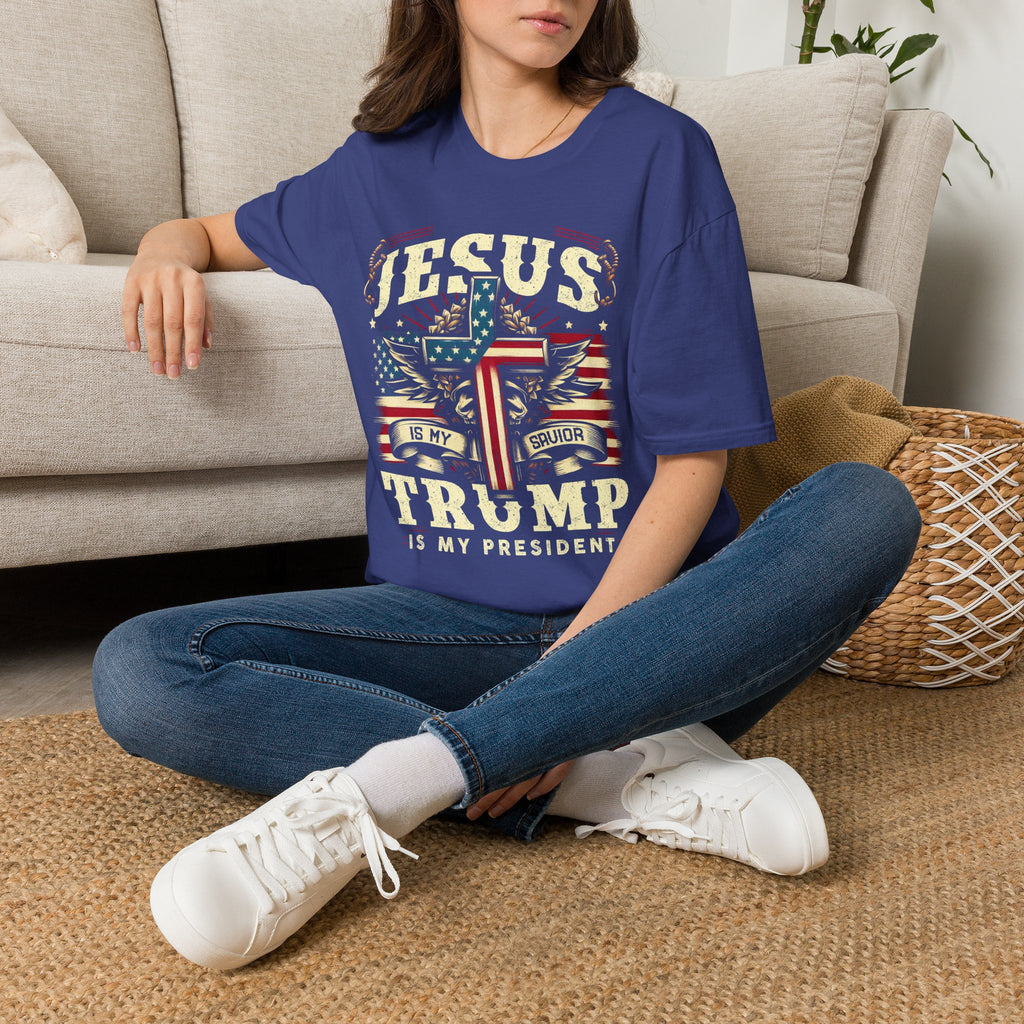 Jesus Cross Flag T-Shirt — "Jesus Is My Savior, Trump Is My President" Patriotic Christian Tee