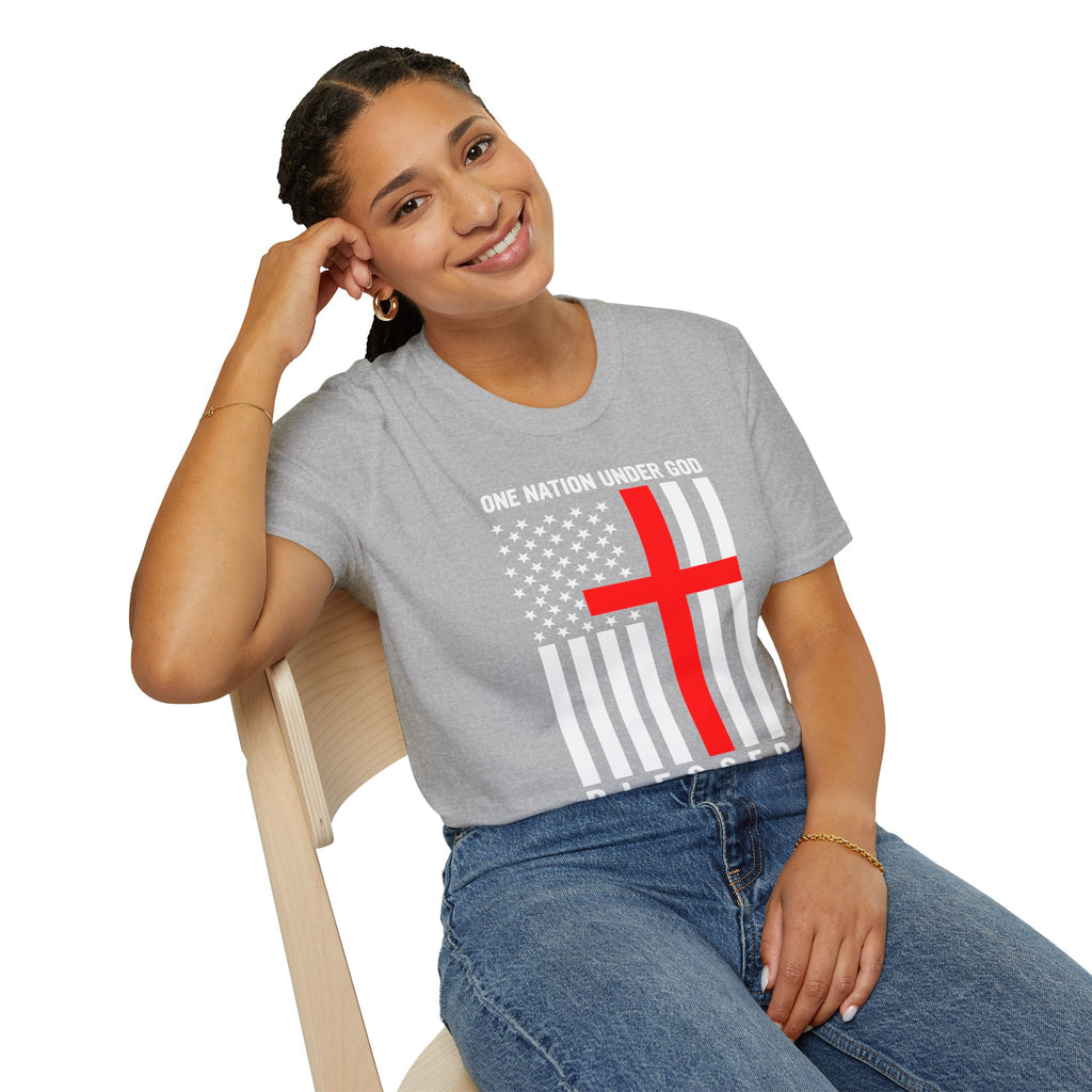 Christian Faith Mens Womans Softstyle T-Shirt | One Nation Under God | American Flag Tee | Religious Apparel | Inspirational Gift