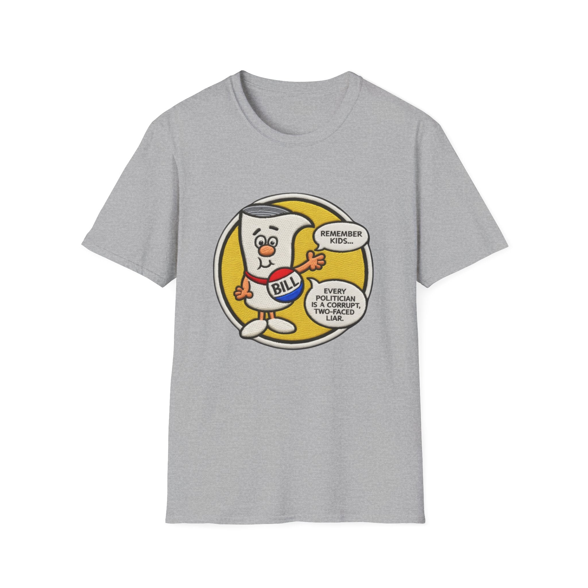 Im a Just a Bill on Capital Hill Cartoon Scroll Character T-Shirt | All Politicians are Liars Political Satire, Retro Comic Style