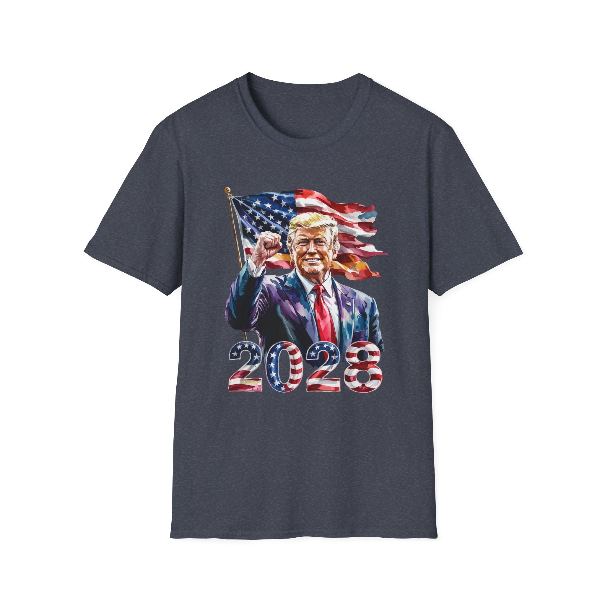 Patriotic Mens Womans Trump 2028 Softstyle T-Shirt | Support Democracy, Election 2028, American Pride, Political Apparel, Fun Gifts