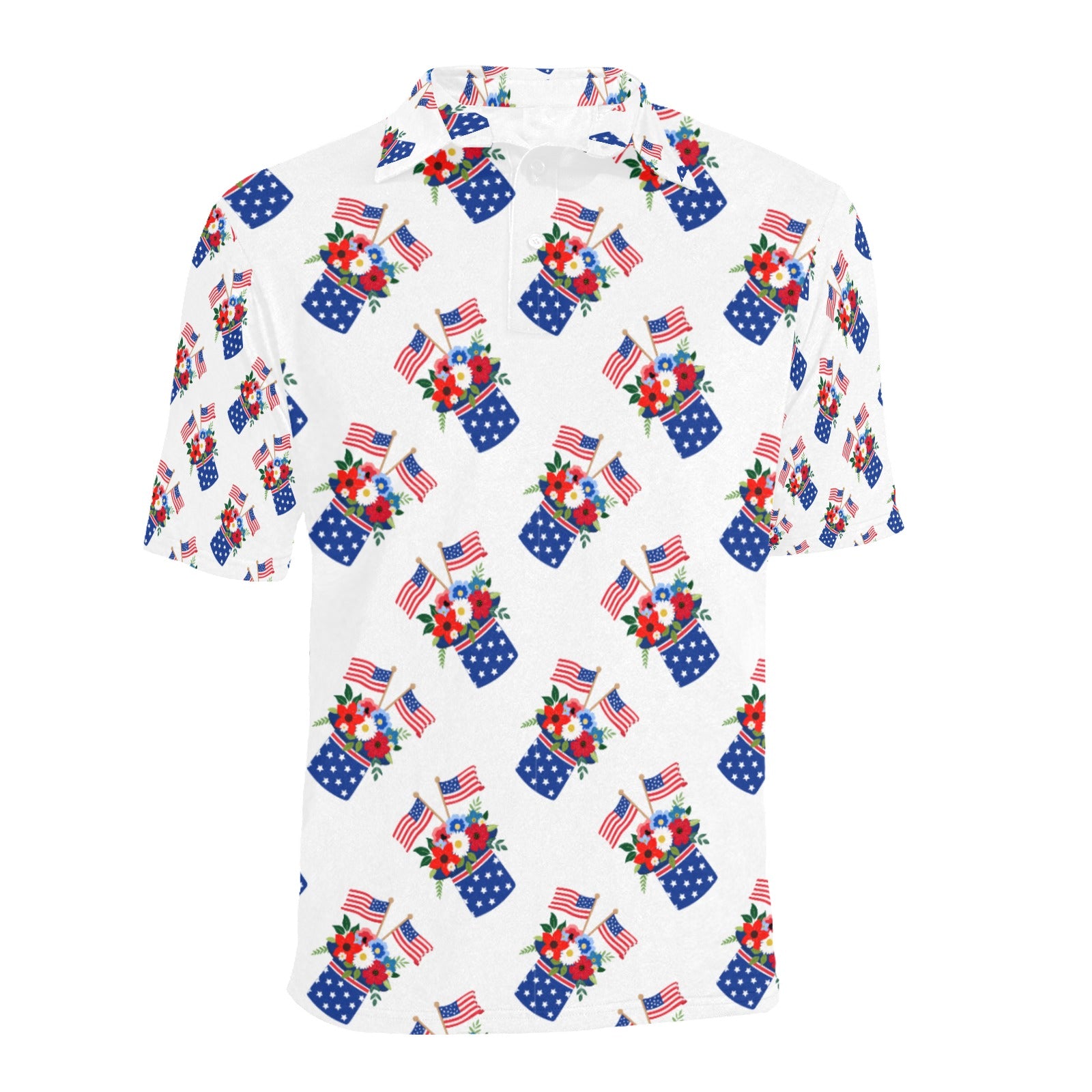 Red White Blue Celebration Men's All Over Print Polo Shirt Free Shipping USA