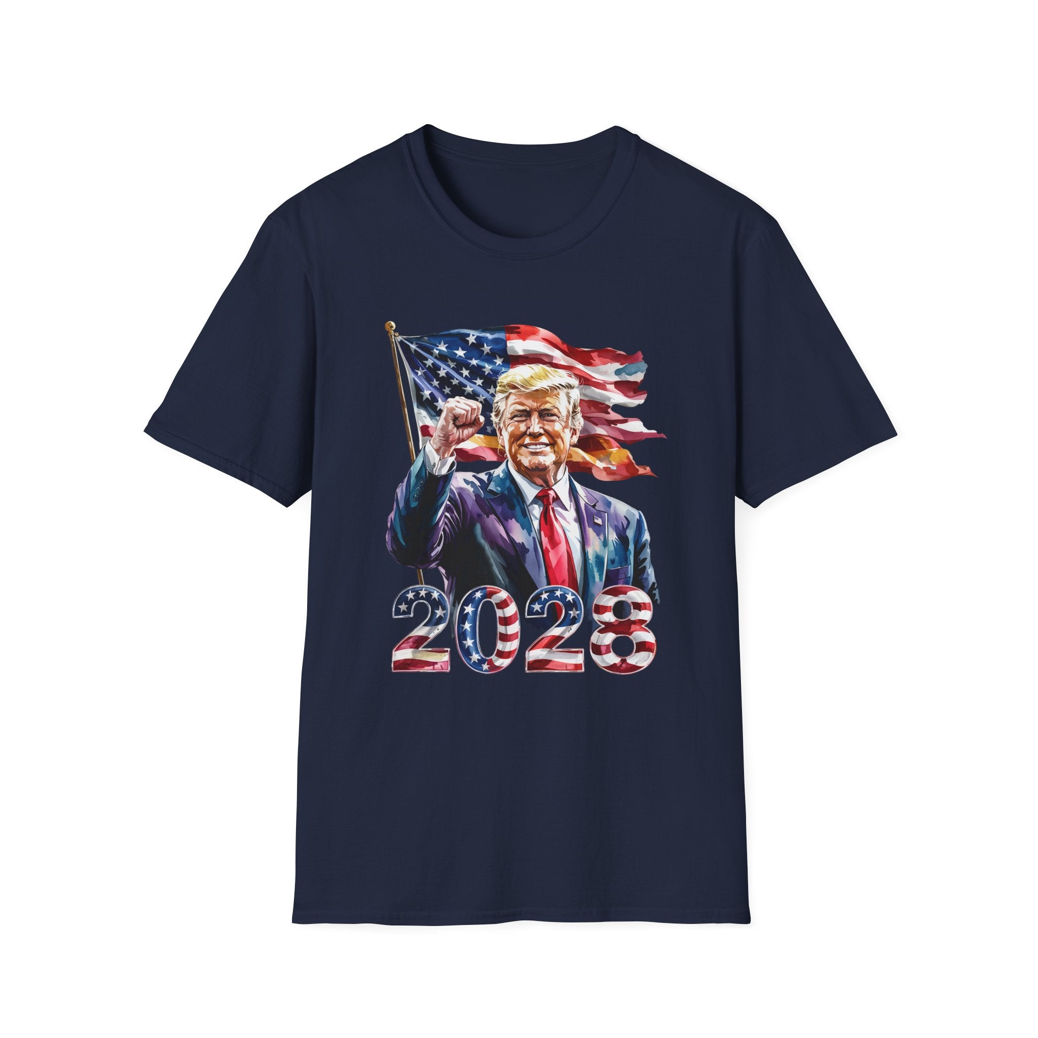 Patriotic Mens Womans Trump 2028 Softstyle T-Shirt | Support Democracy, Election 2028, American Pride, Political Apparel, Fun Gifts