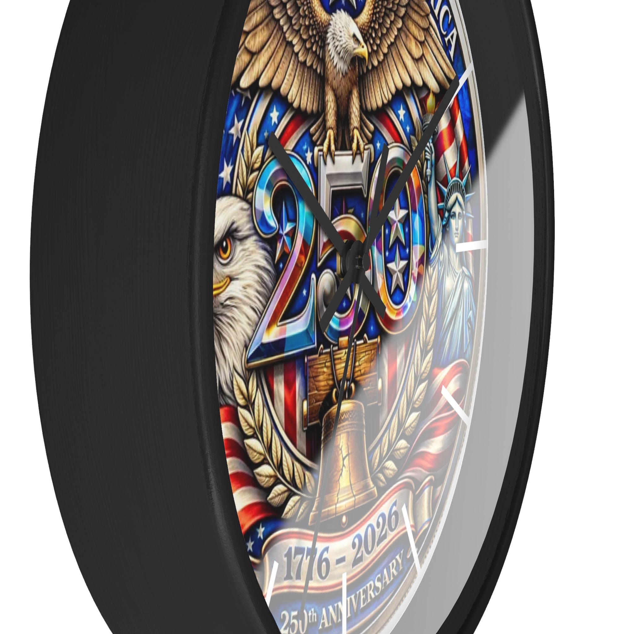 250th Anniversary USA Emblem Wall Clock | Eagle, Liberty Bell, Stars & Stripes