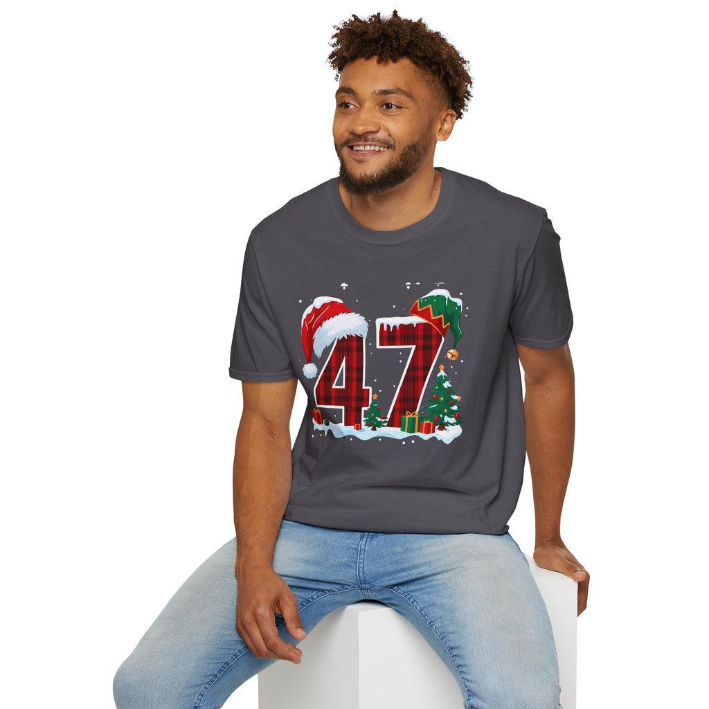 Trump 47 Christmas T-Shirt | Santa Hat, Elf Hat, Holiday Tree Design