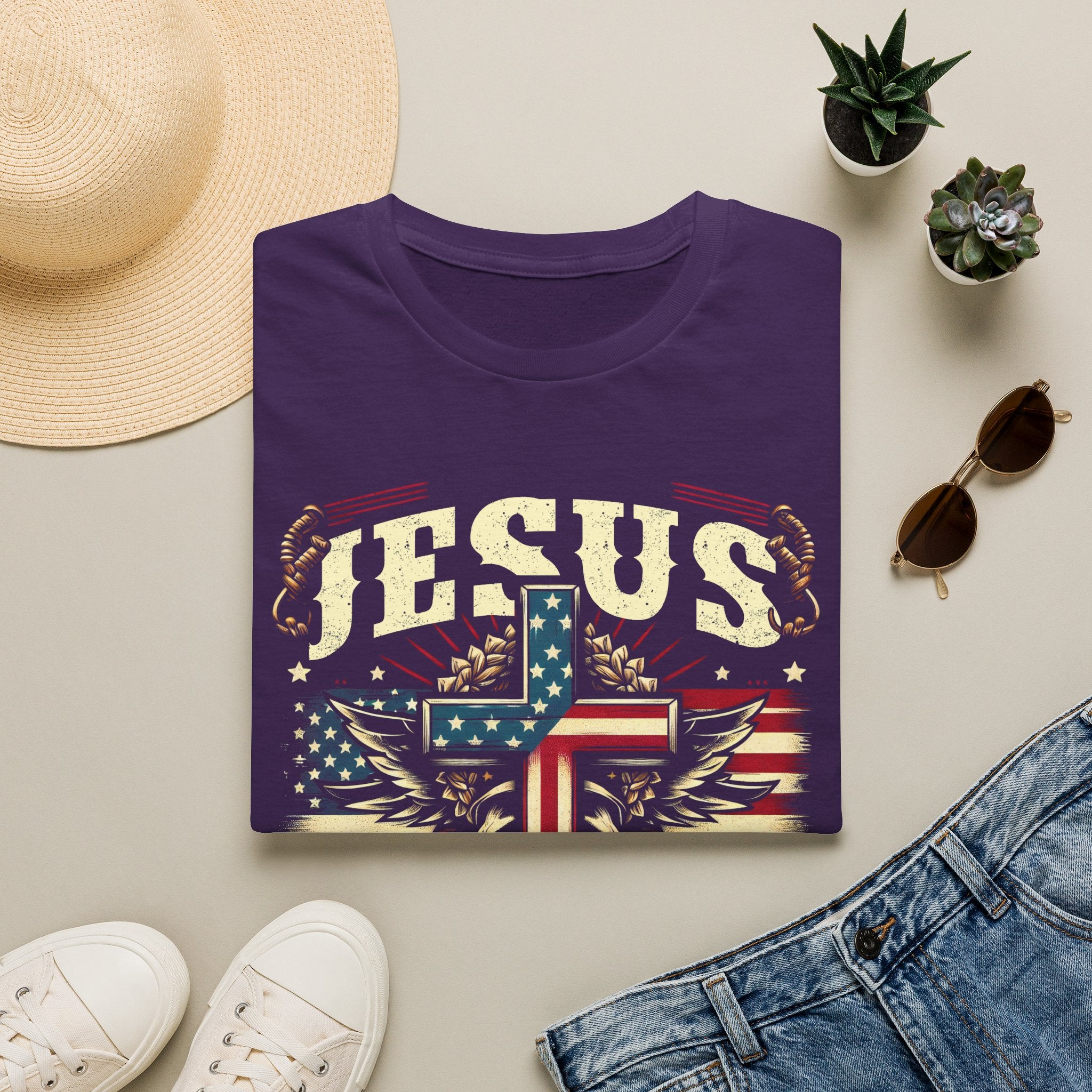 Jesus Cross Flag T-Shirt — "Jesus Is My Savior, Trump Is My President" Patriotic Christian Tee