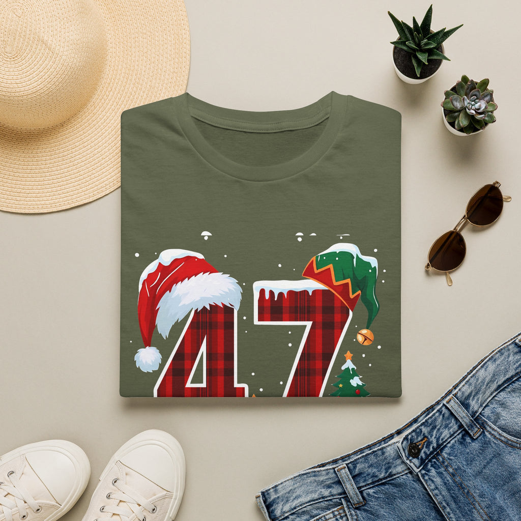 Trump 47 Christmas T-Shirt | Santa Hat, Elf Hat, Holiday Tree Design