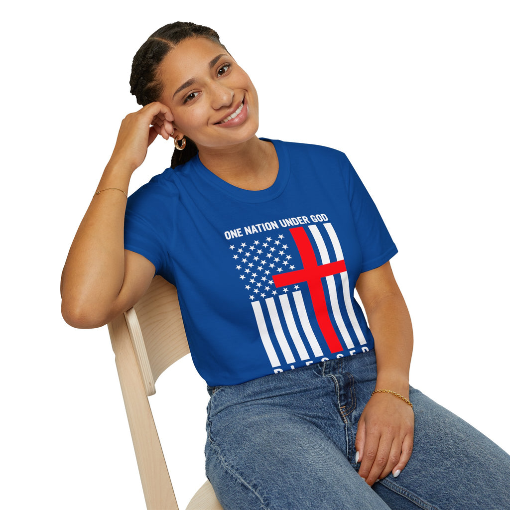 Christian Faith Mens Womans Softstyle T-Shirt | One Nation Under God | American Flag Tee | Religious Apparel | Inspirational Gift