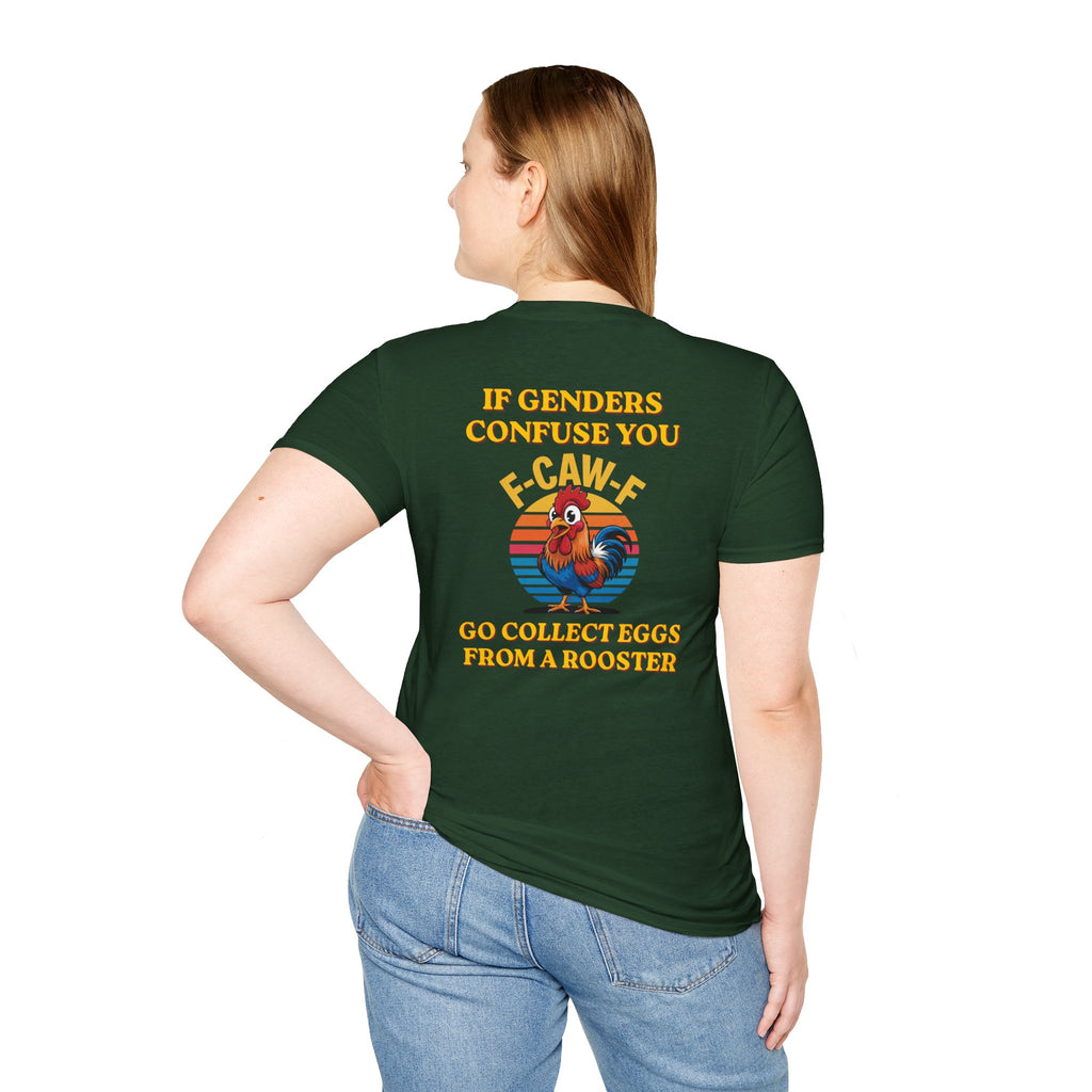 If Genders Confuse You T-Shirt — Funny Rooster "F‑Caw‑F" Graphic Tee