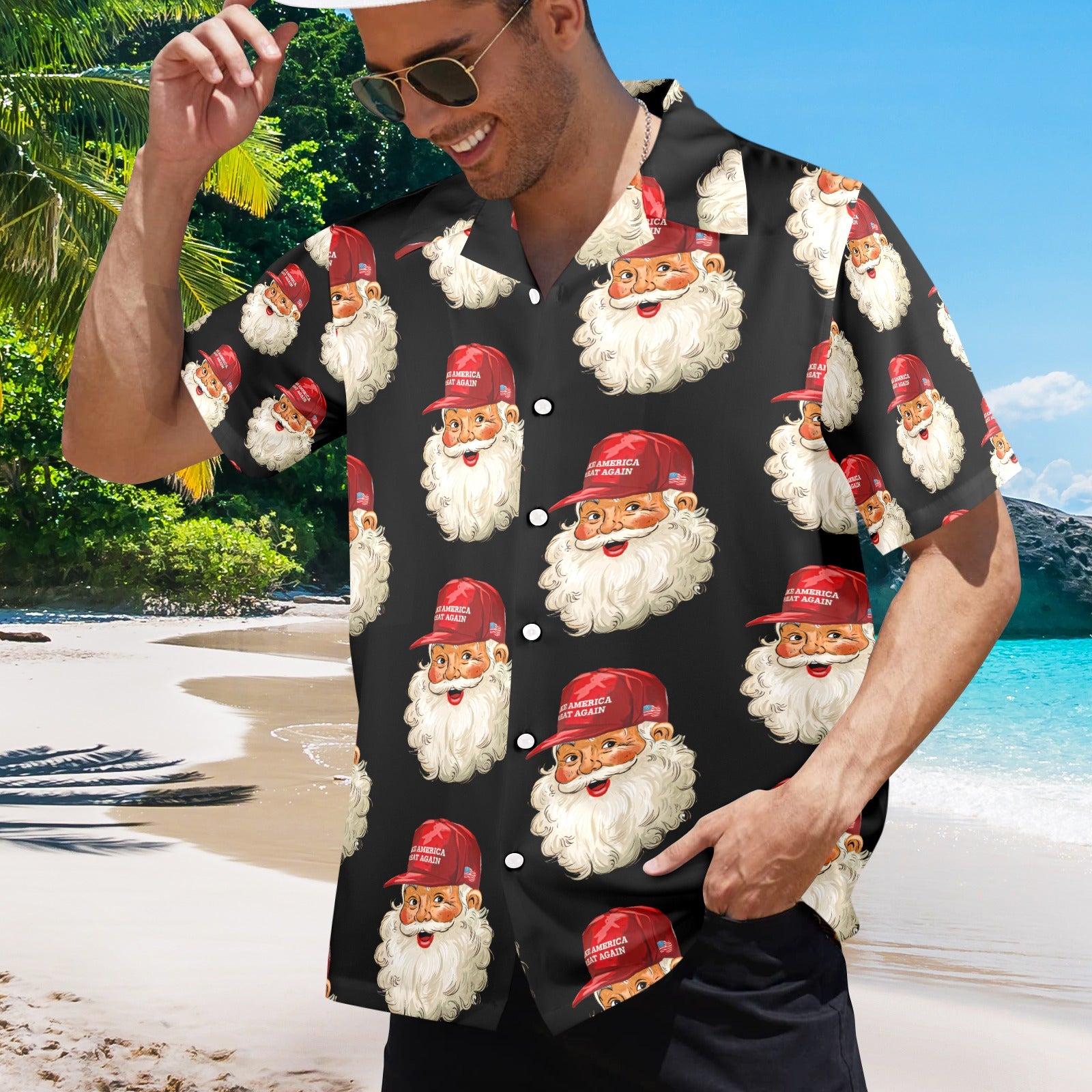 Santa Trump Men's All Over Print Shirt Made In USA Ships to USA Only