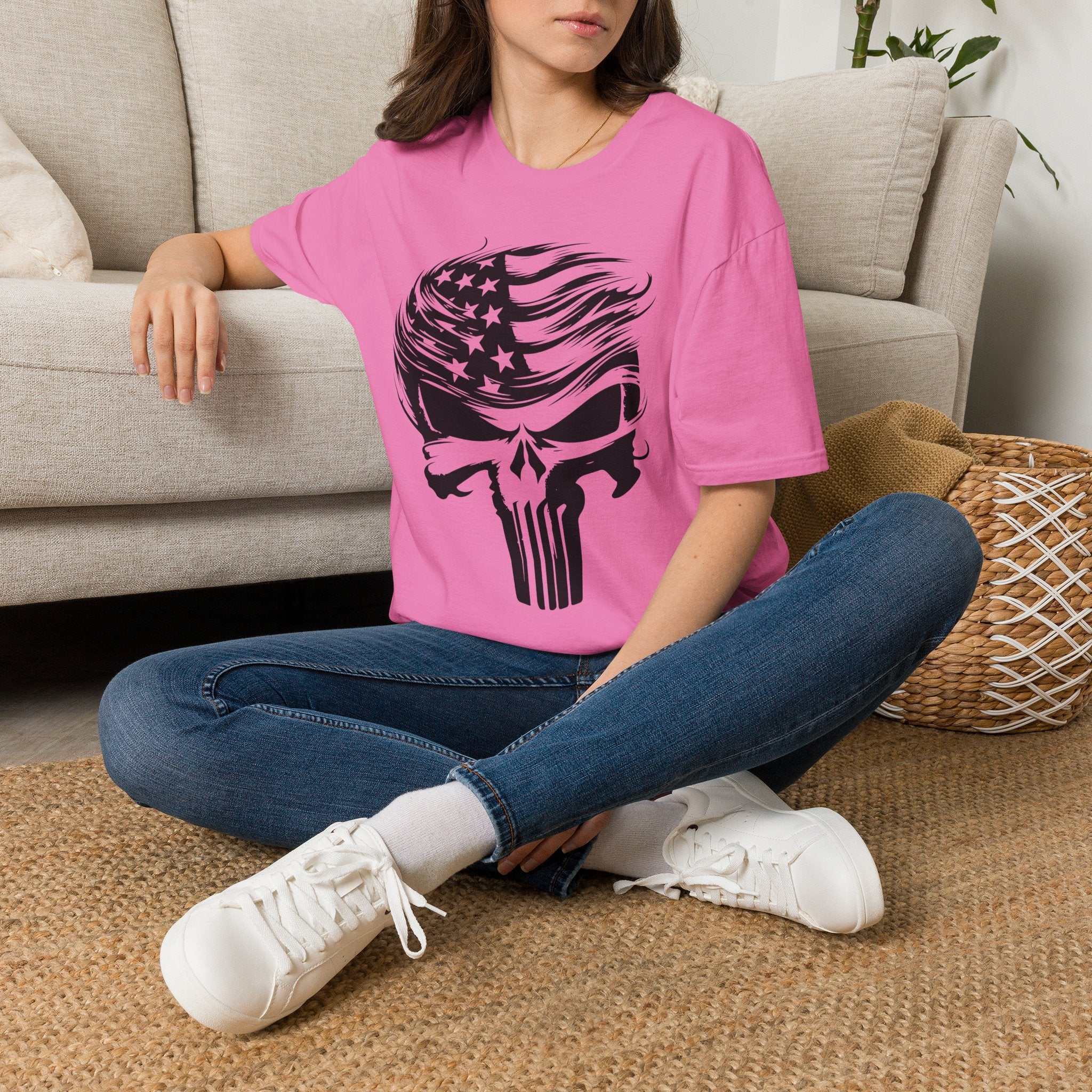 Punisher Patriotic Skull Graphic T-Shirt | Mens Womans  Softstyle Tee, Unique Gift, Casual Wear, Festival Apparel, Statement Shirt