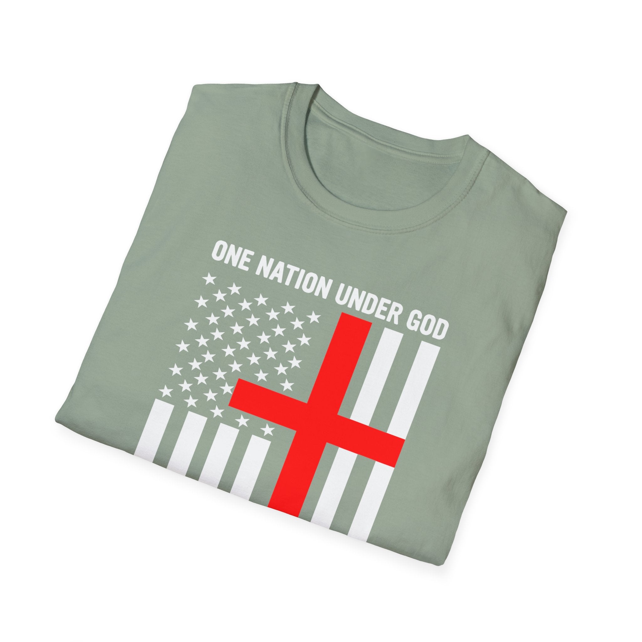 Christian Faith Unisex Softstyle T-Shirt | One Nation Under God | American Flag Tee | Religious Apparel | Inspirational Gift